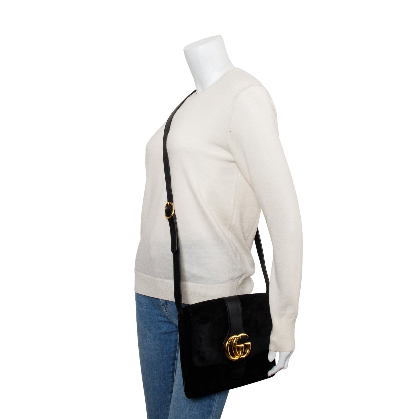 Gucci Black Suede Medium Arli Flap Shoulder Bag