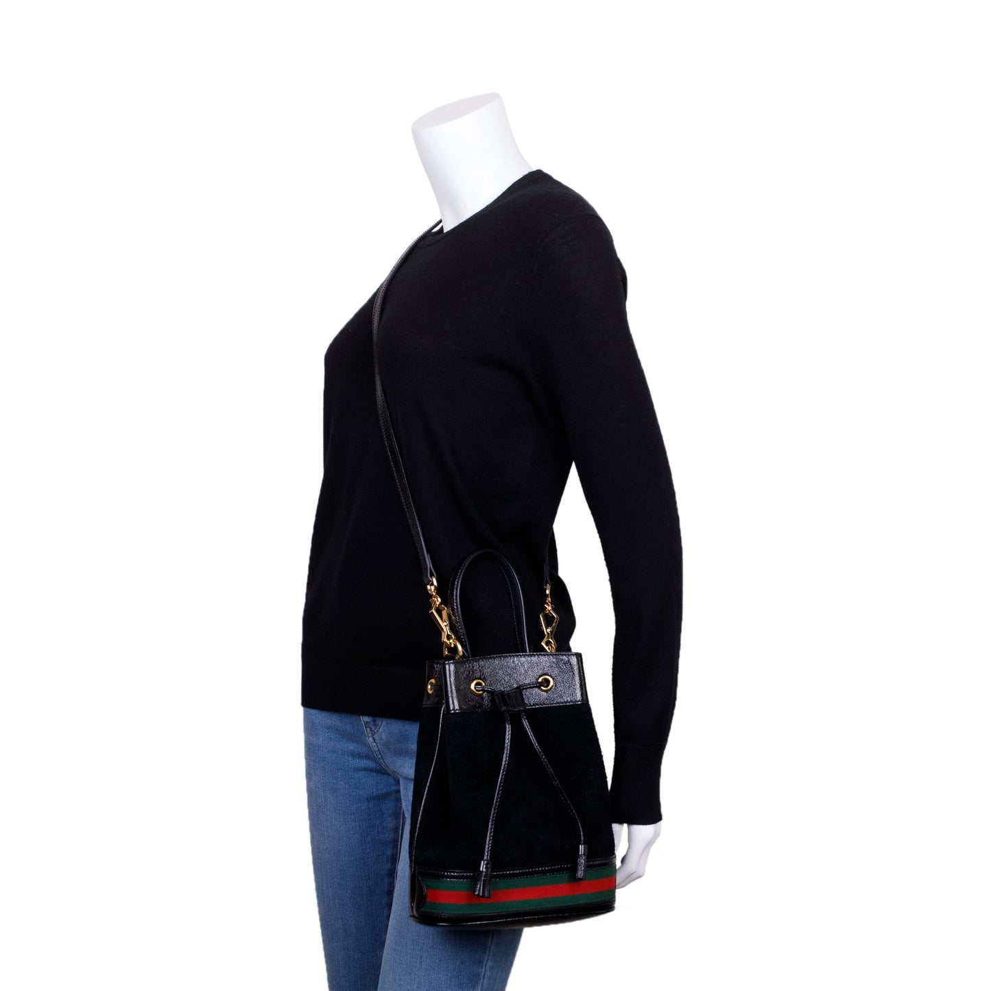 Gucci Black Suede Ophidia GG Small Bucket Bag