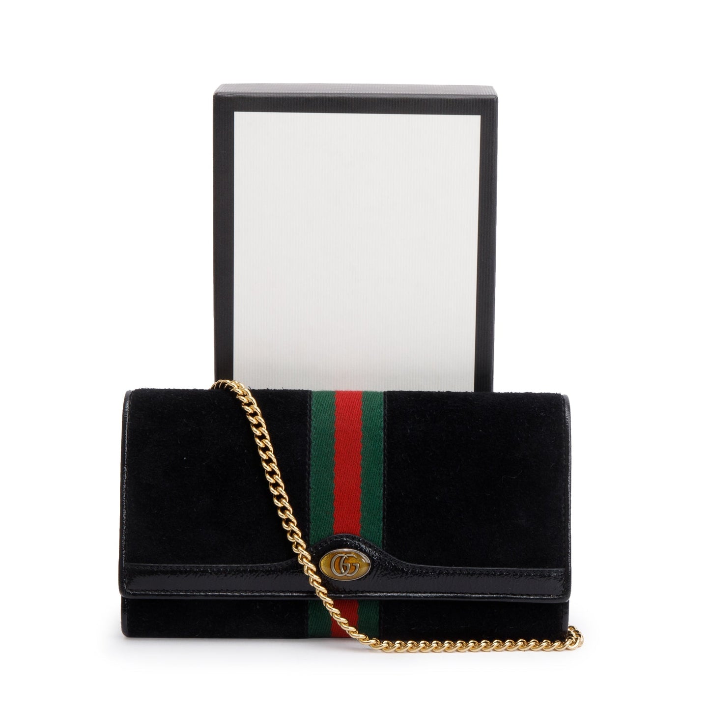 Gucci Black Suede Ophidia GG Web Wallet on Chain