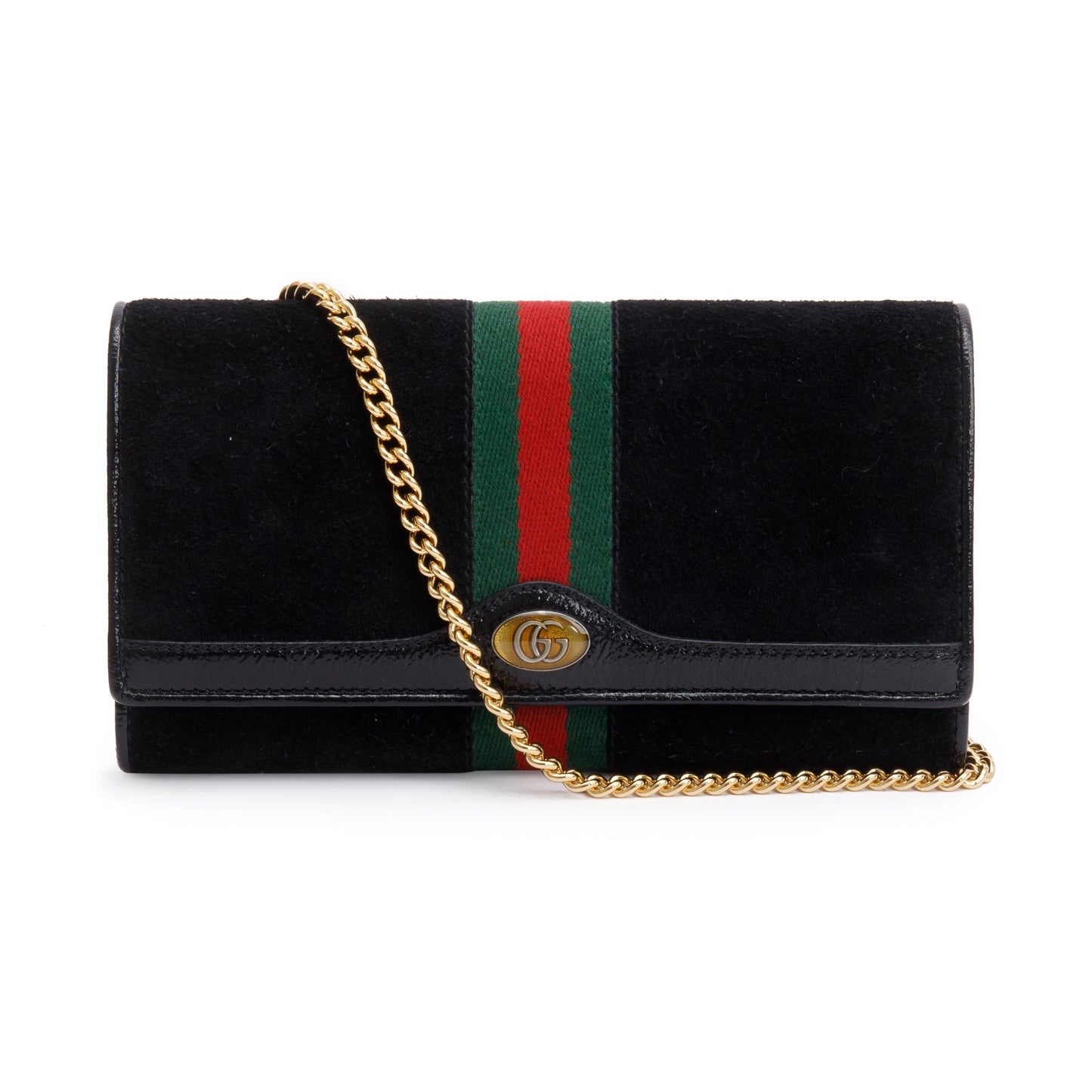 Gucci Black Suede Ophidia GG Web Wallet on Chain