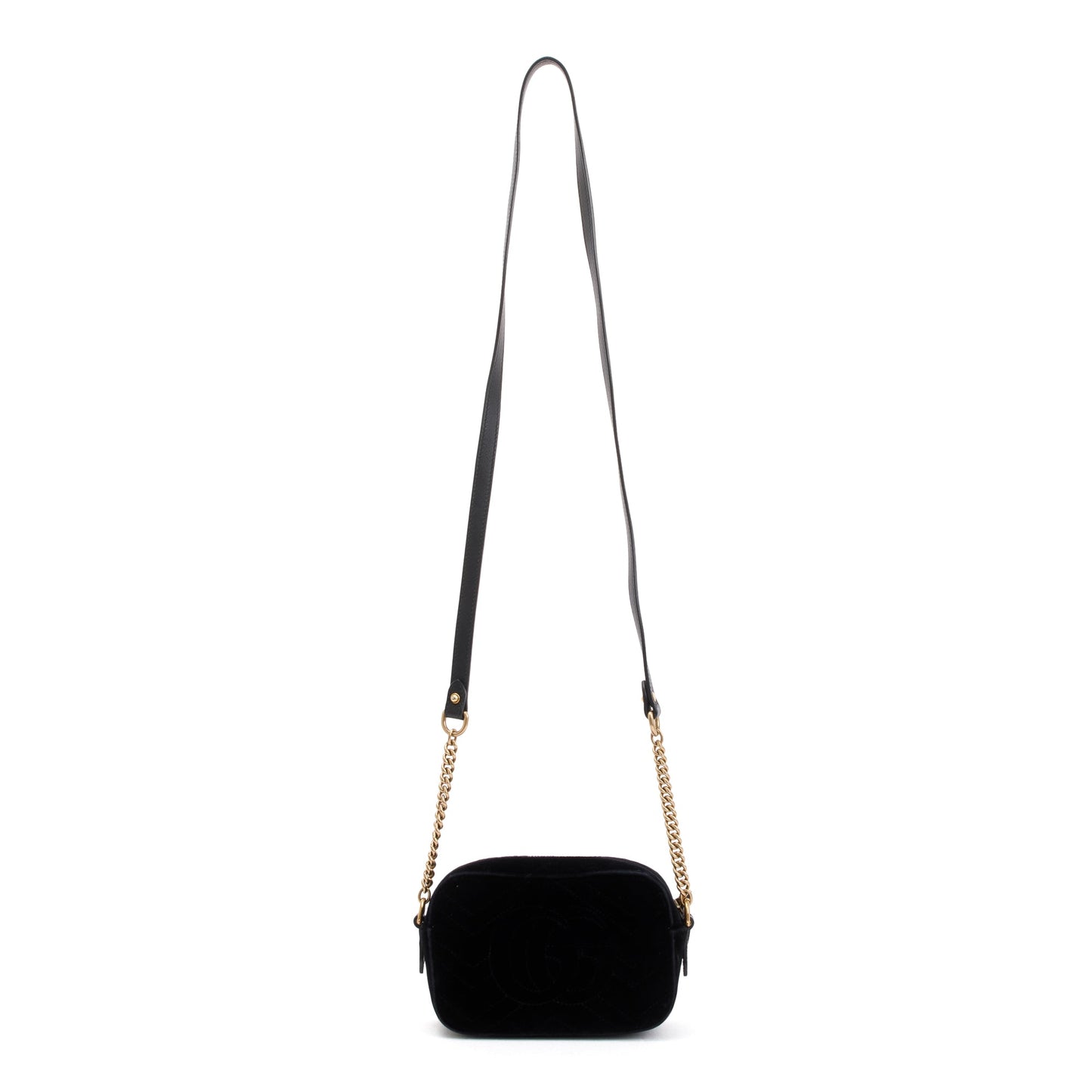 Gucci Black Velvet GG Marmont Matelasse Crystal Mini Shoulder Bag