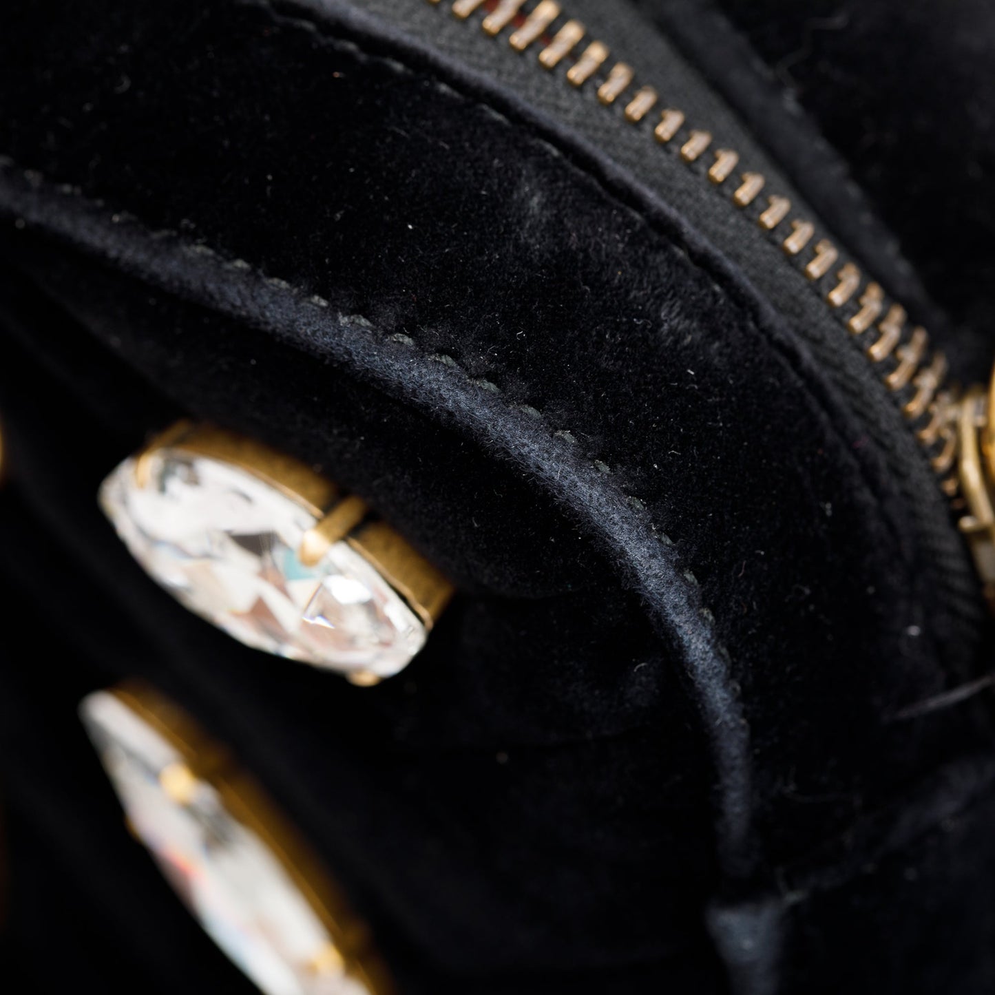 Gucci Black Velvet GG Marmont Matelasse Crystal Mini Shoulder Bag