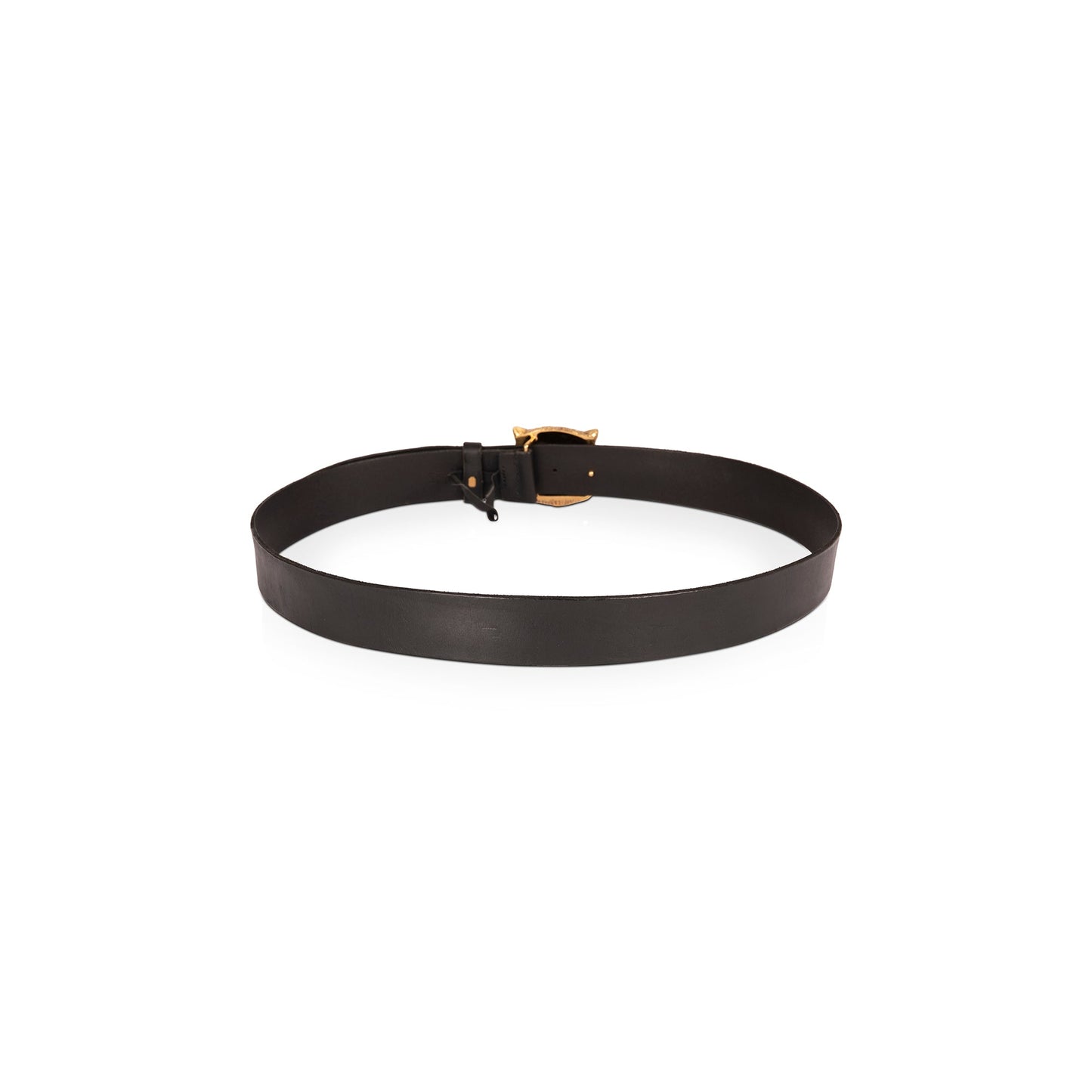 Gucci Black Wide Leather Belt with Feline Buckle