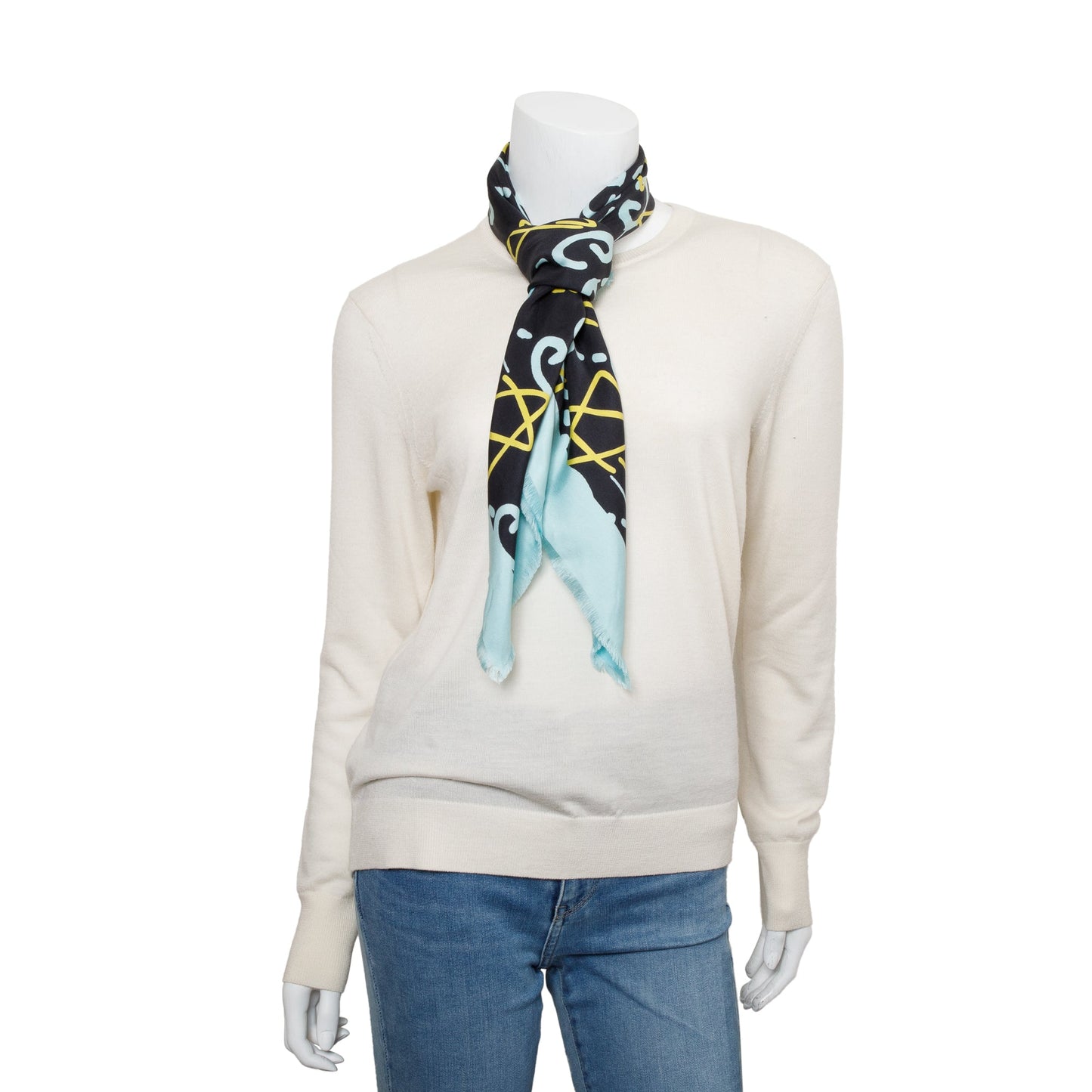 Gucci Black/Blue GG Star GucciGhost Print Silk Scarf