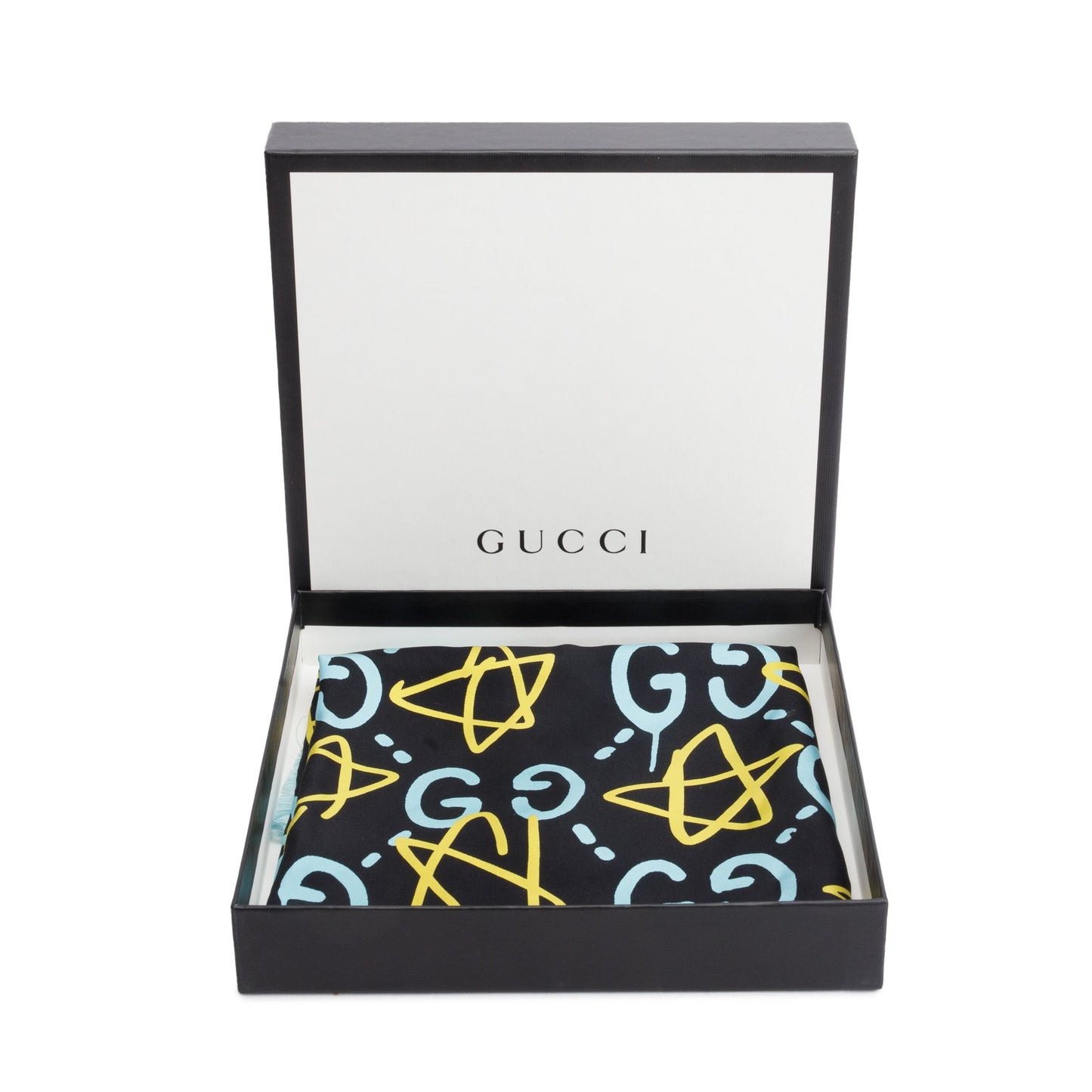 Gucci Black/Blue GG Star GucciGhost Print Silk Scarf