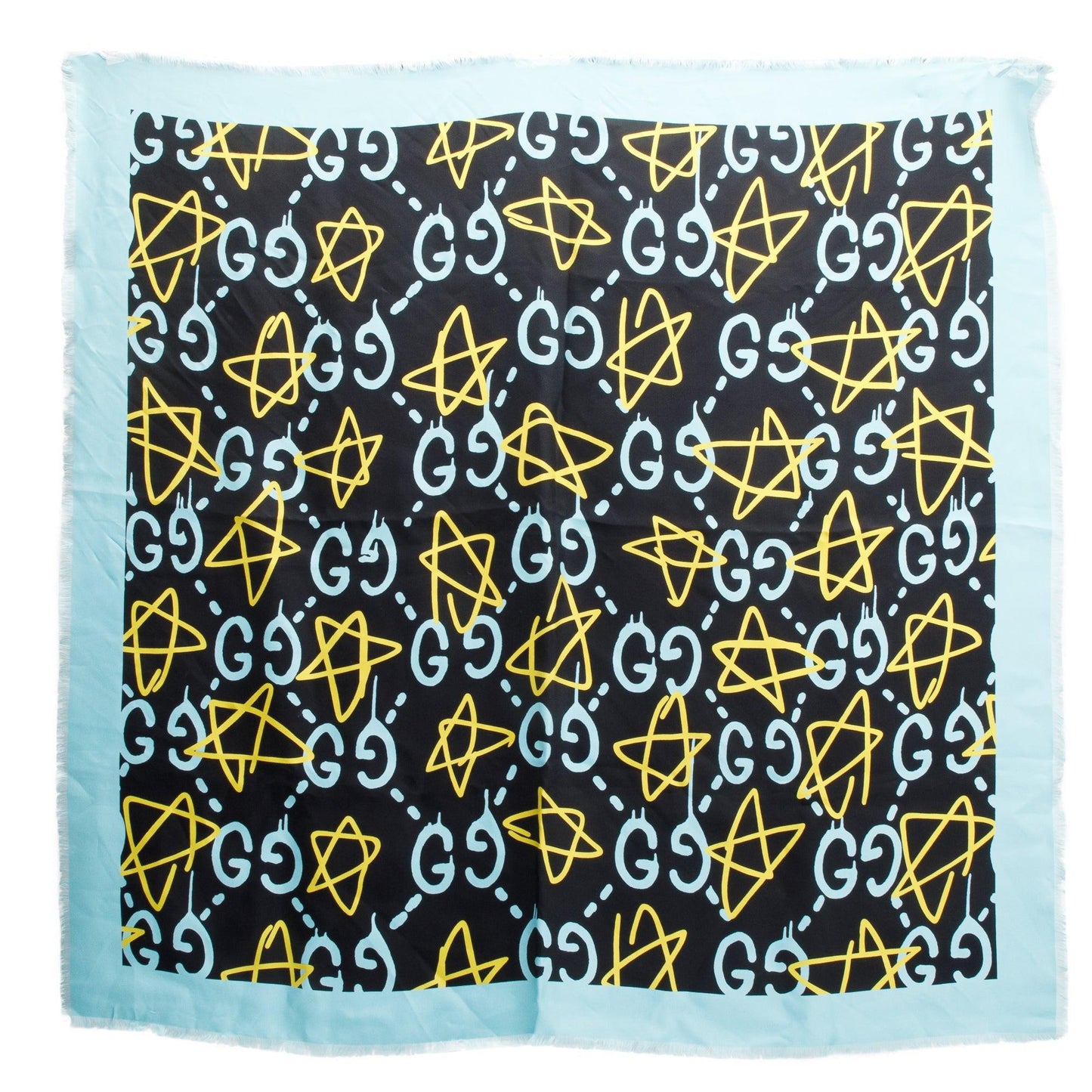 Gucci Black/Blue GG Star GucciGhost Print Silk Scarf