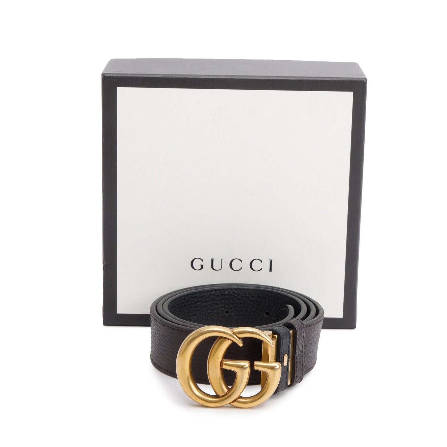 Gucci Black/Brown Reversible Leather Belt with Double G Buckle 100 40