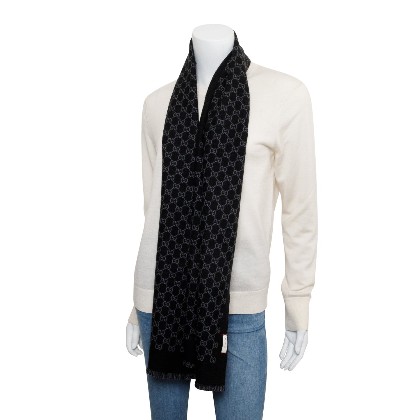 Gucci Black/Grey Double Jacquard GG Wool Scarf