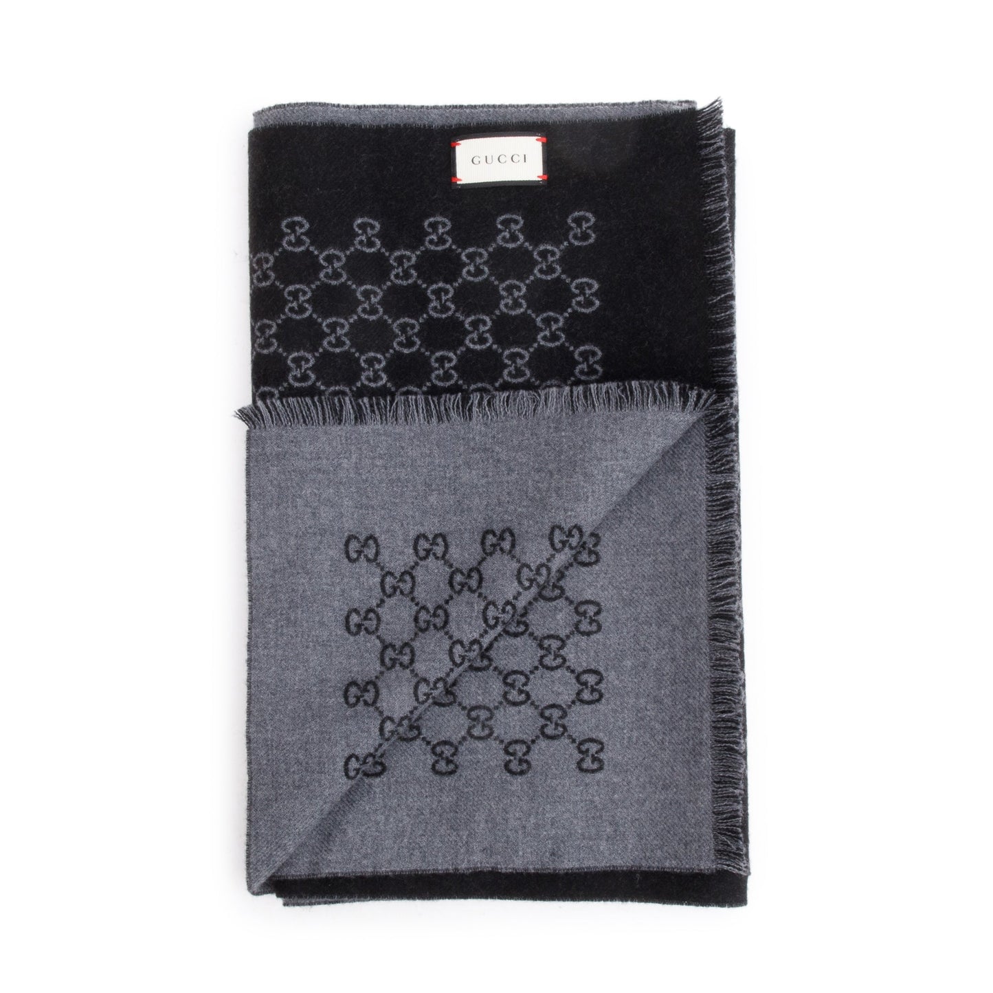Gucci Black/Grey Double Jacquard GG Wool Scarf