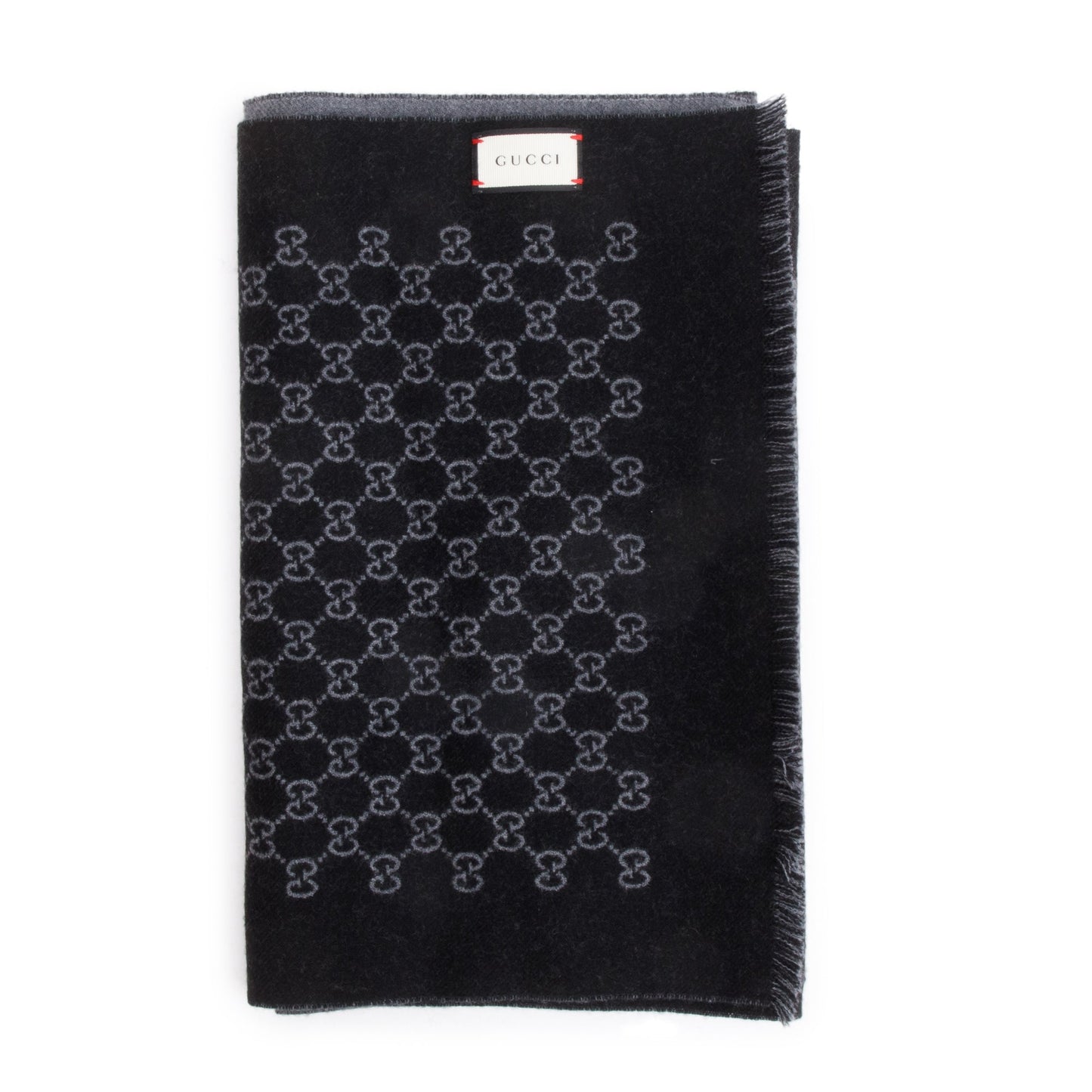 Gucci Black/Grey Double Jacquard GG Wool Scarf