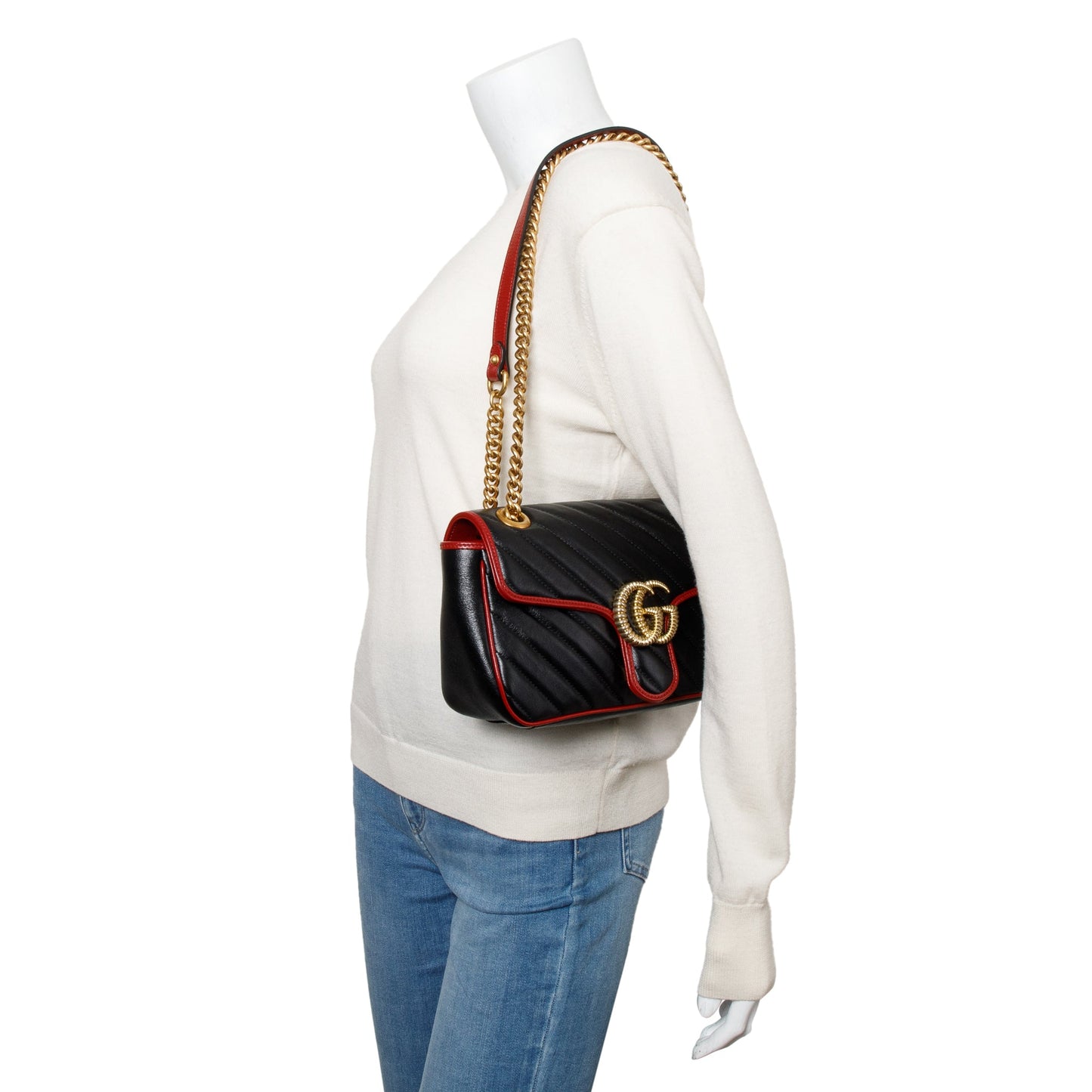 Gucci Black/Red GG Marmont Matelasse Leather Torchon Small Shoulder Bag