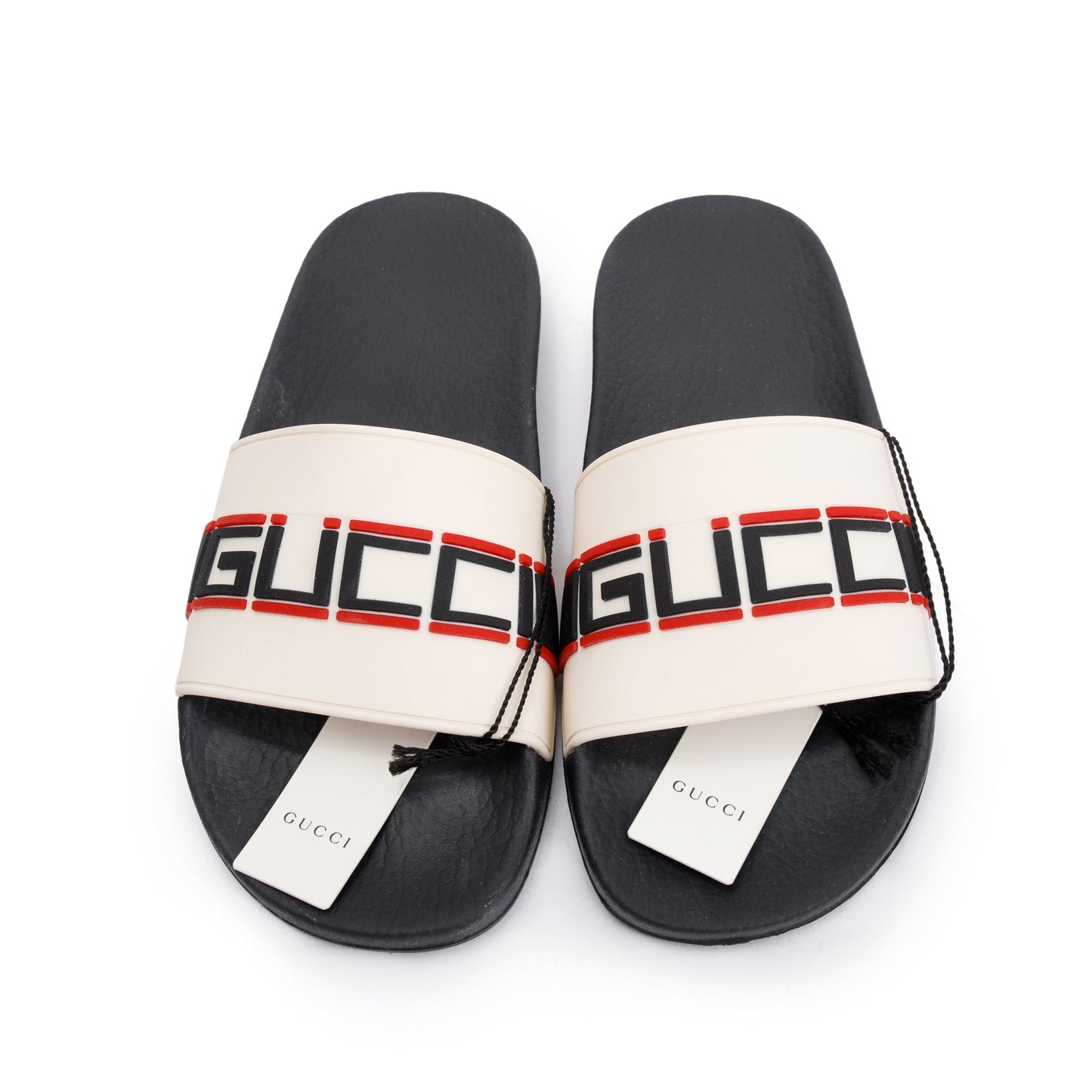 Gucci Black/White Rubber Logo Slides, Size 7.5