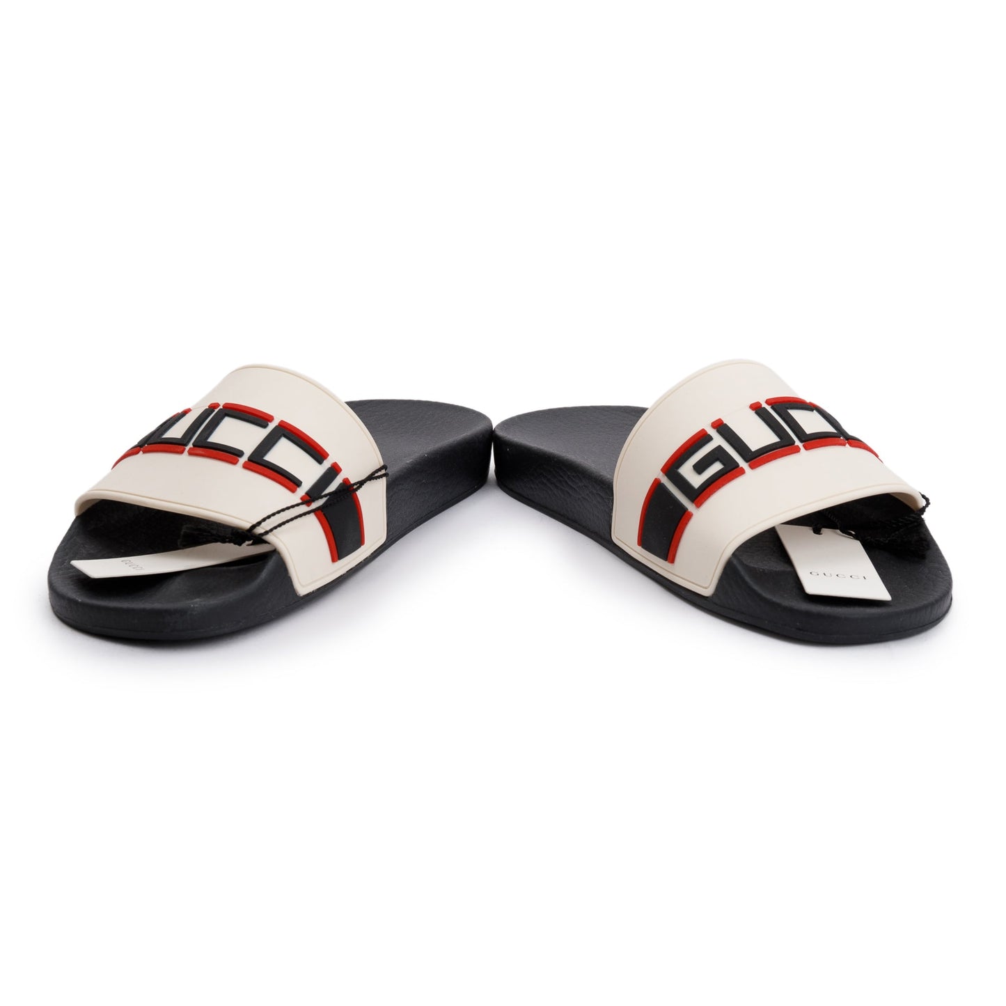 Gucci Black/White Rubber Logo Slides, Size 7.5