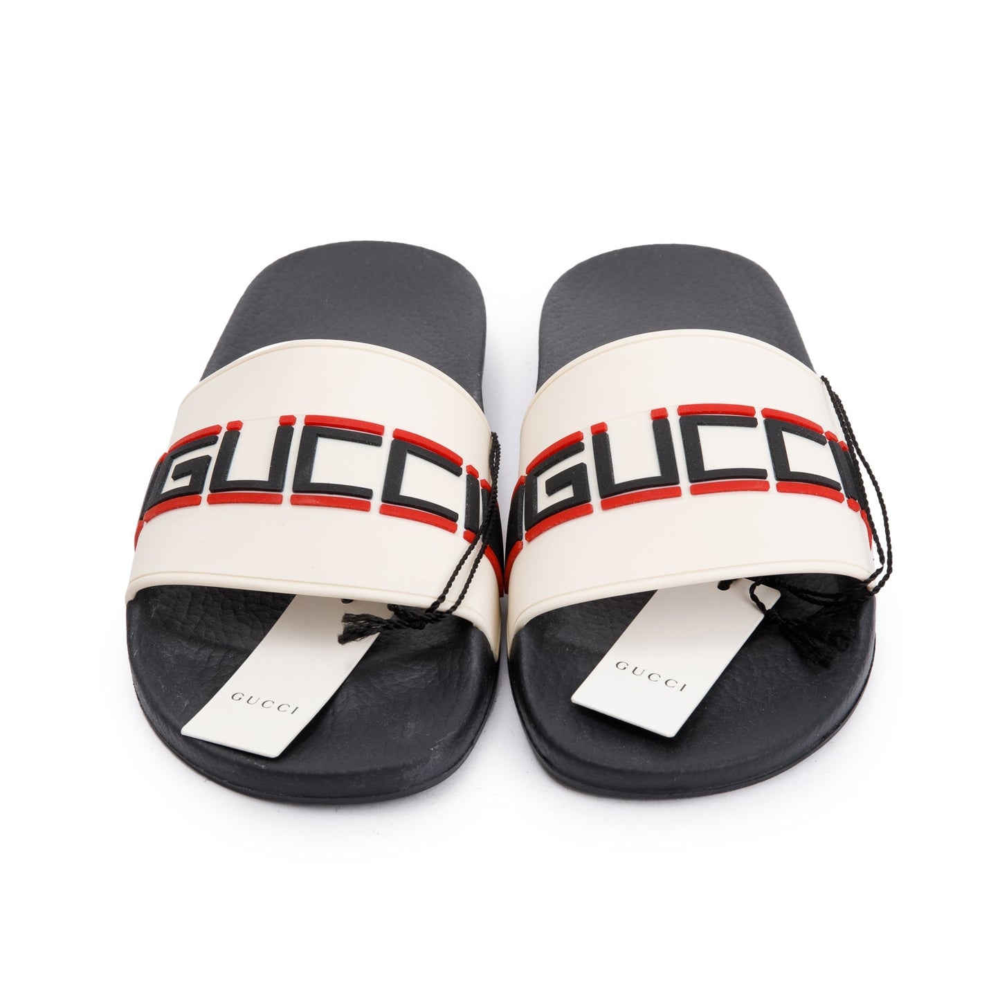 Gucci Black/White Rubber Logo Slides, Size 7.5
