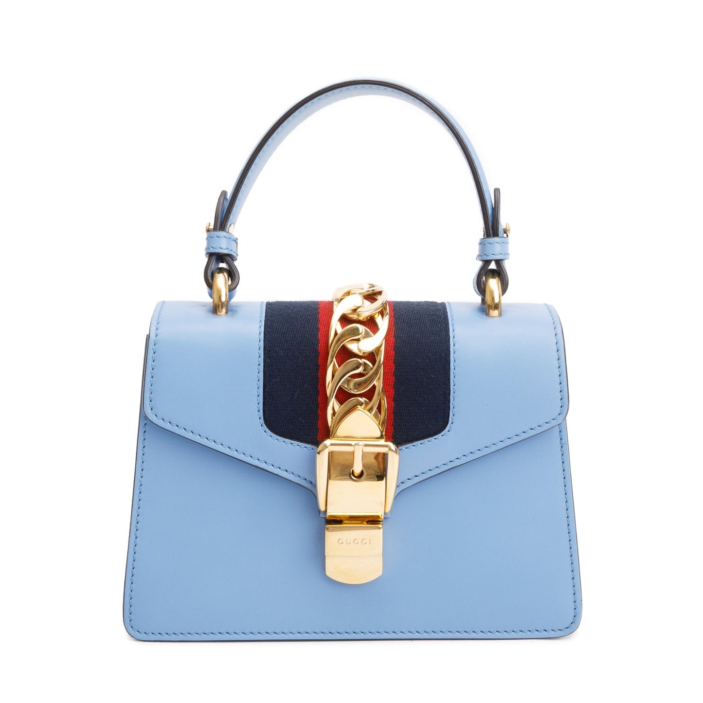 Gucci Blue Calfskin Leather Mini Sylvie Handle Bag