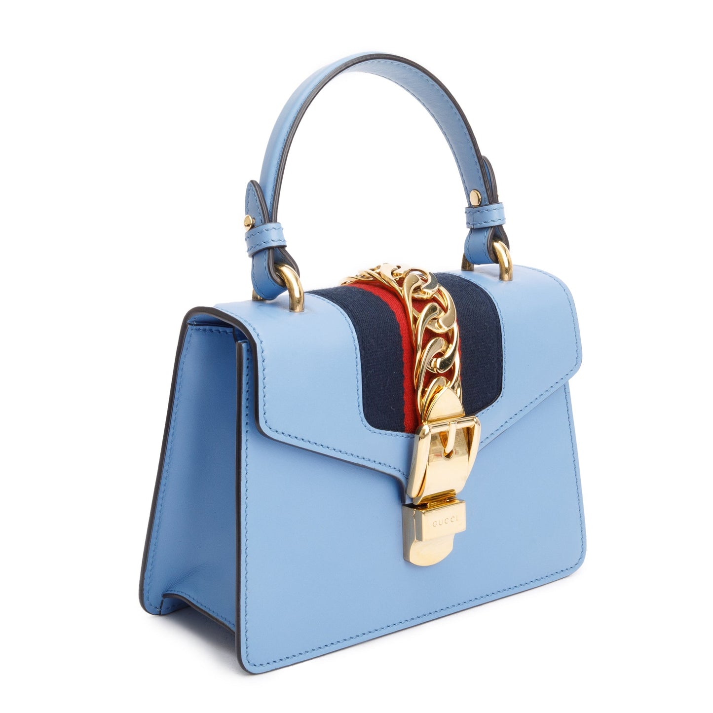 Gucci Blue Calfskin Leather Mini Sylvie Handle Bag