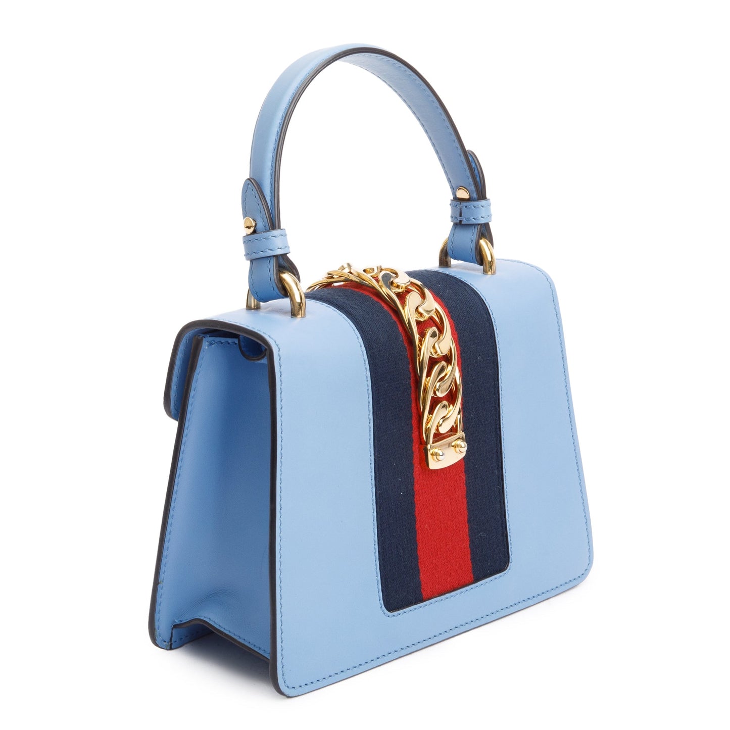 Gucci Blue Calfskin Leather Mini Sylvie Handle Bag