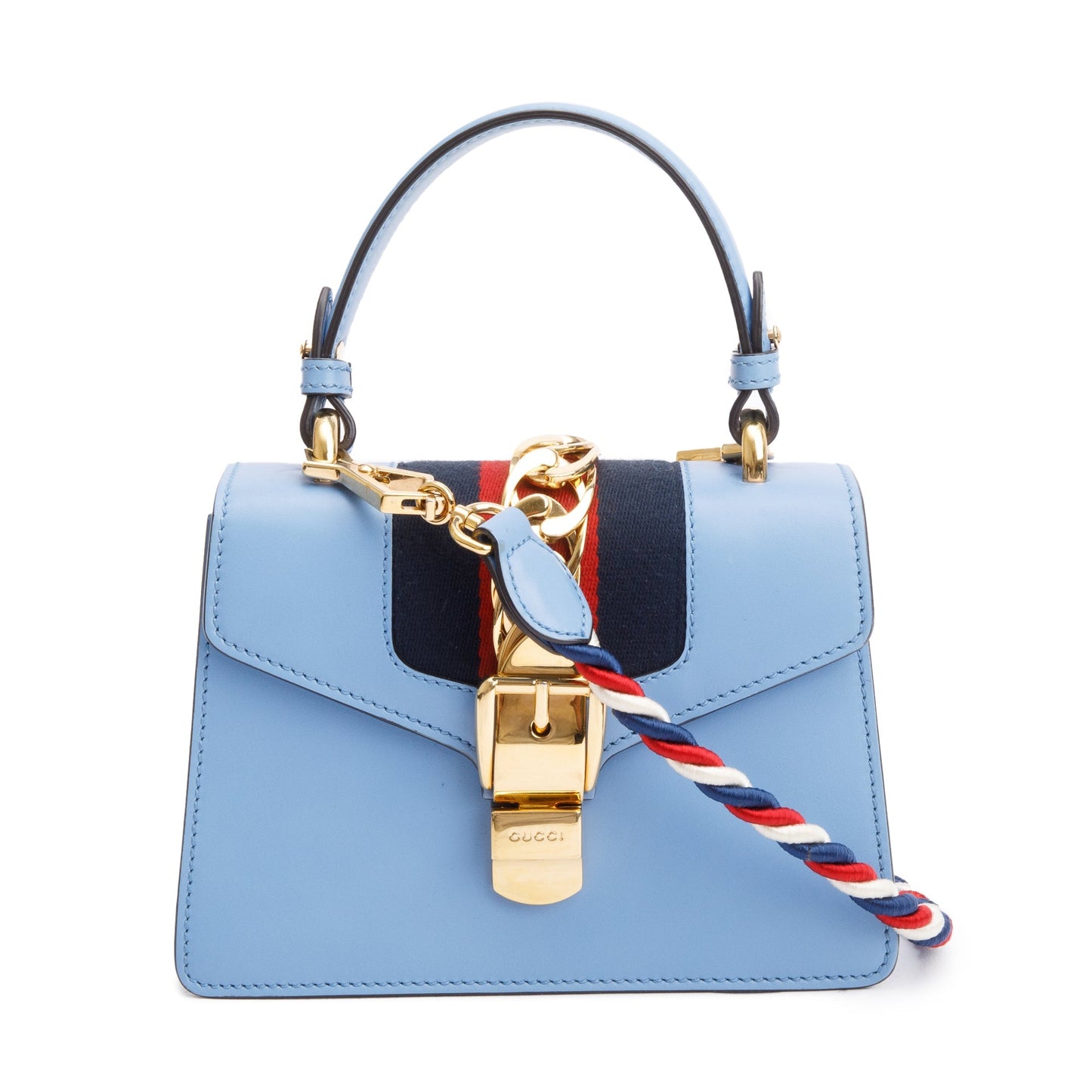 Gucci Blue Calfskin Leather Mini Sylvie Handle Bag