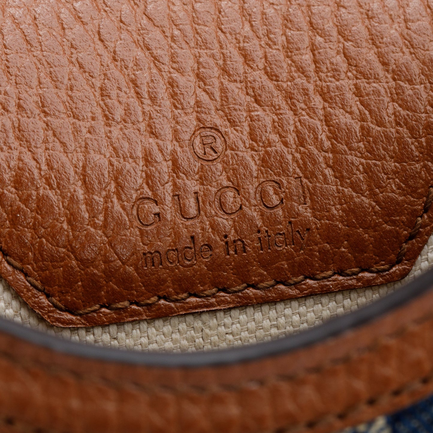 Gucci Blue GG Denim Brown Leather Trim Mini Horsebit 1955 Crossbody Bag