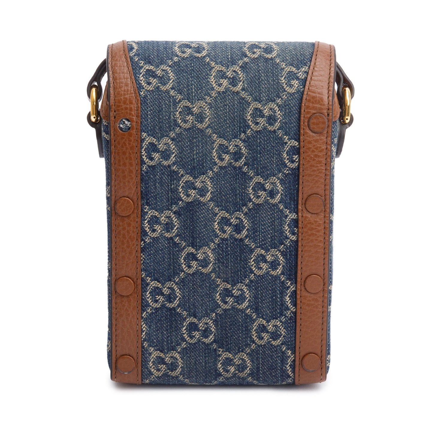 Gucci Blue GG Denim Brown Leather Trim Mini Horsebit 1955 Crossbody Bag