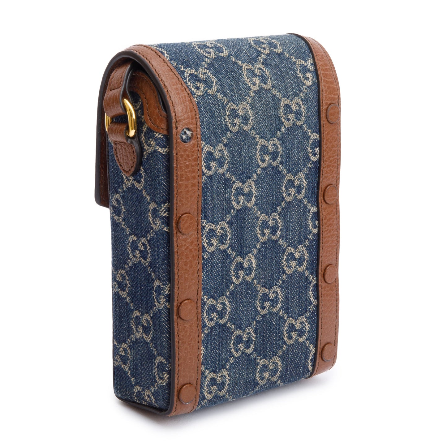 Gucci Blue GG Denim Brown Leather Trim Mini Horsebit 1955 Crossbody Bag