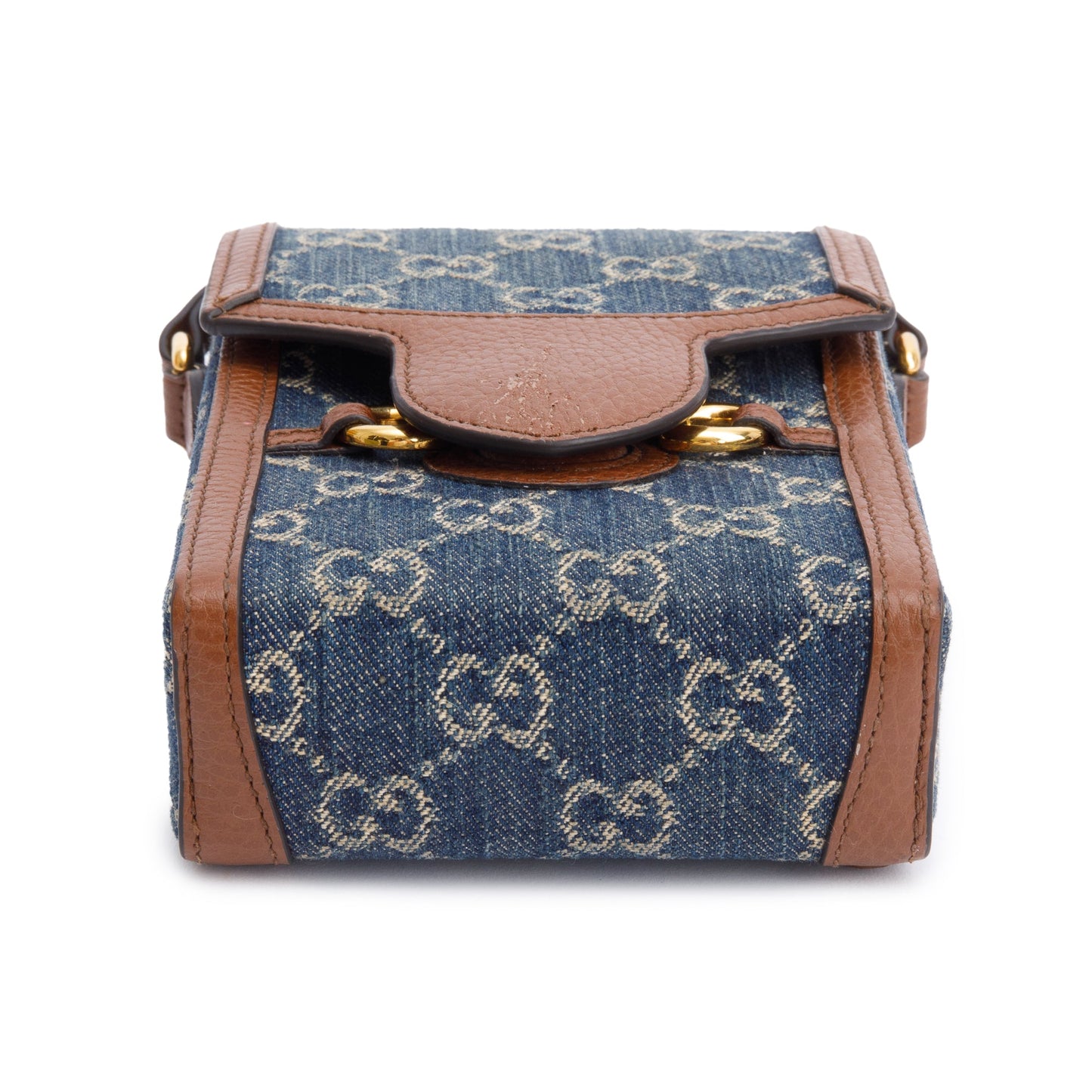 Gucci Blue GG Denim Brown Leather Trim Mini Horsebit 1955 Crossbody Bag