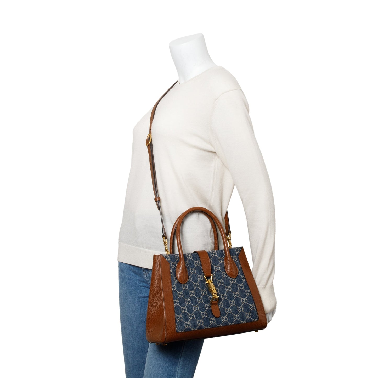 Gucci Blue GG Denim Medium Jackie 1961 Top Handle Tote Bag