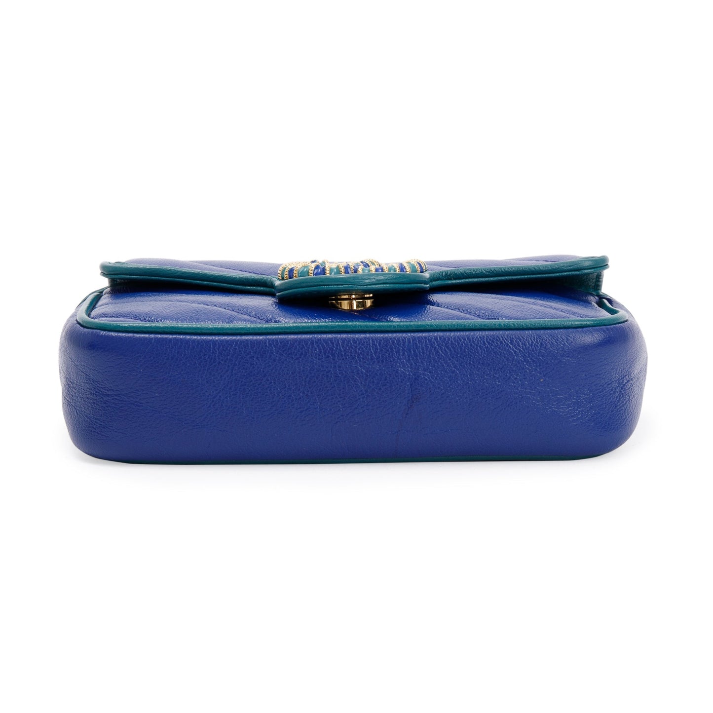Gucci Blue & Green Calfskin Leather GG Marmont Torchon Super Mini Bag