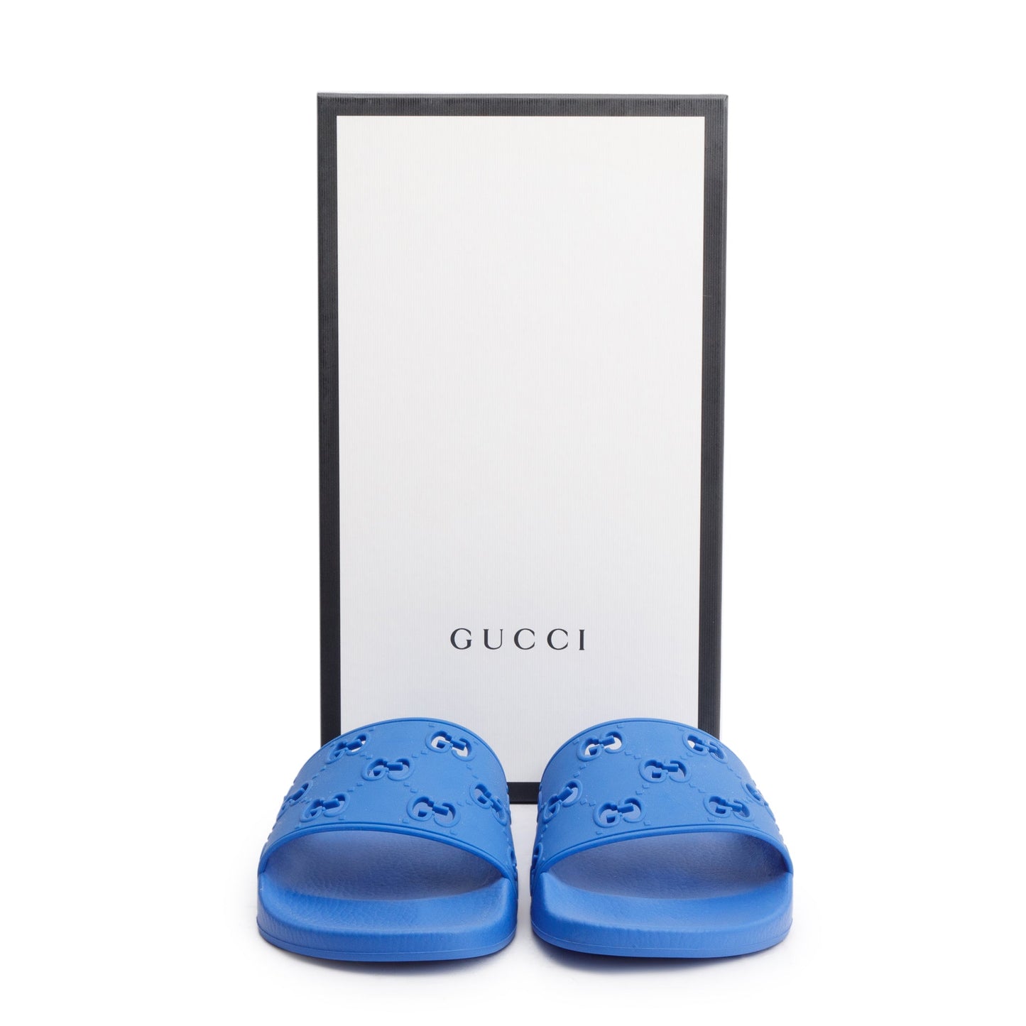 Gucci Blue Rubber GG Cutout Accent Slides, Size 11