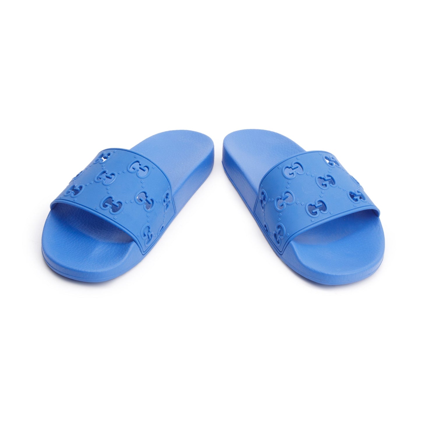 Gucci Blue Rubber GG Cutout Accent Slides, Size 11