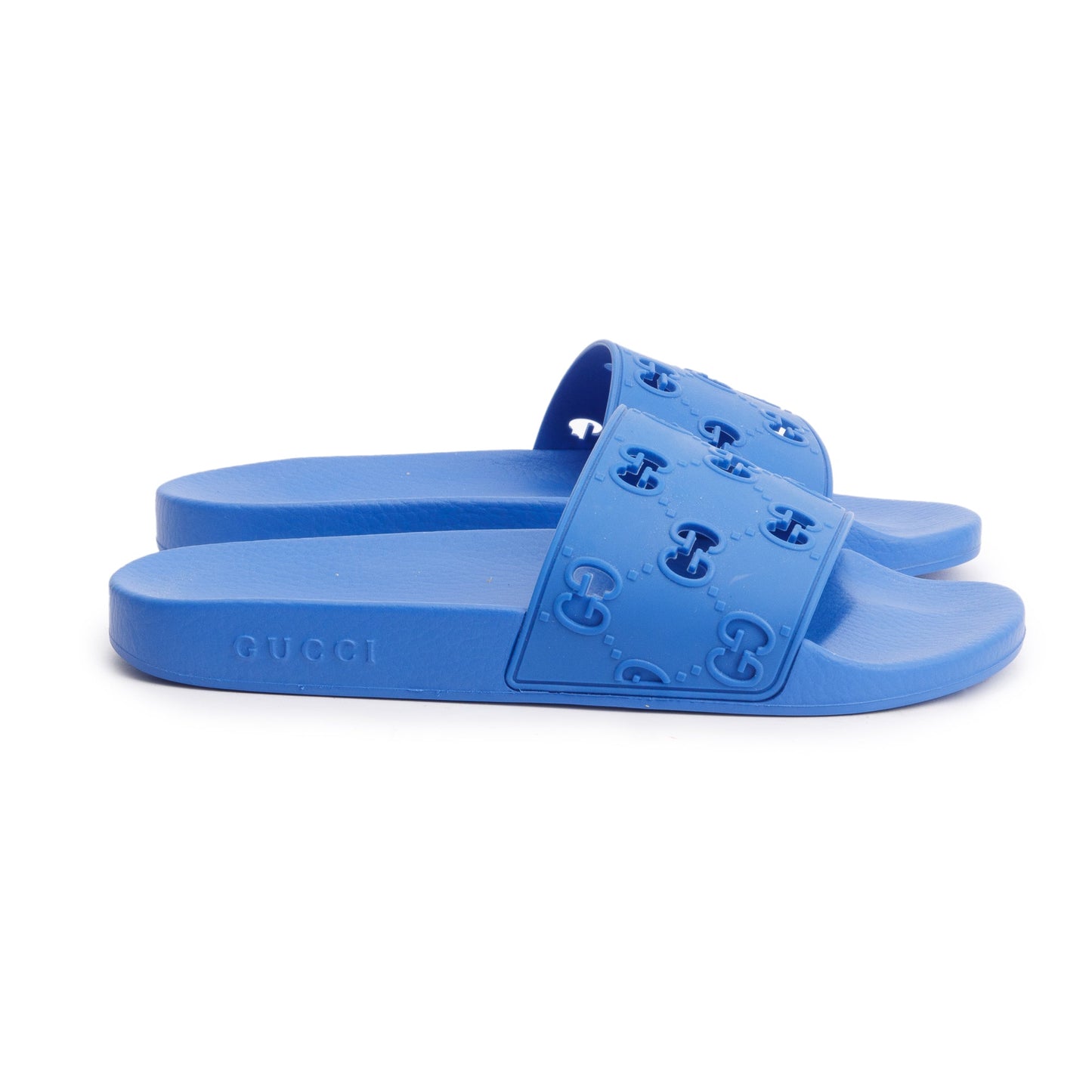 Gucci Blue Rubber GG Cutout Accent Slides, Size 11