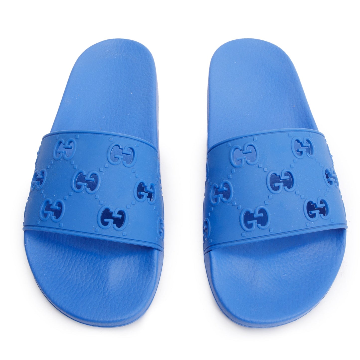 Gucci Blue Rubber GG Cutout Accent Slides, Size 11