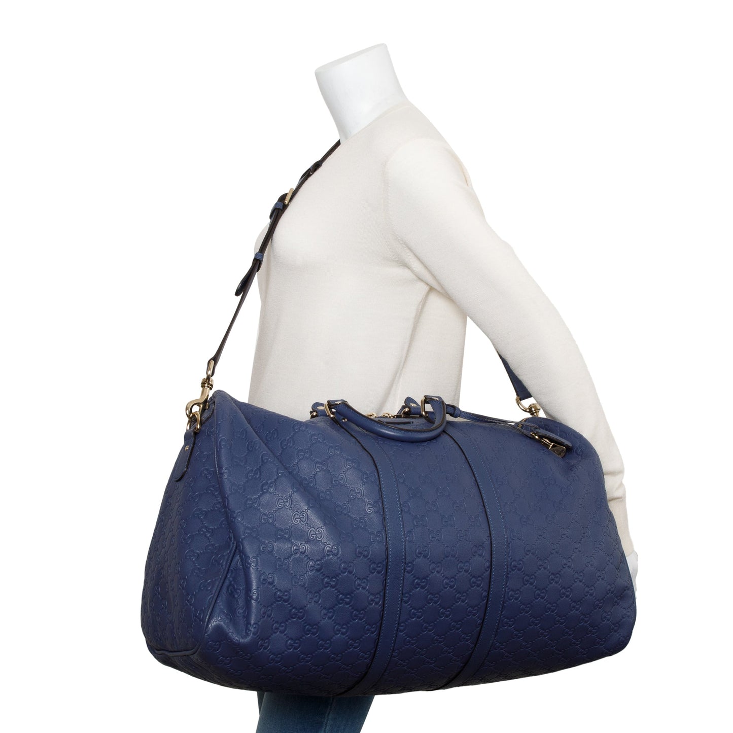 Gucci Blue Signature Leather Carry-On Duffle Bag