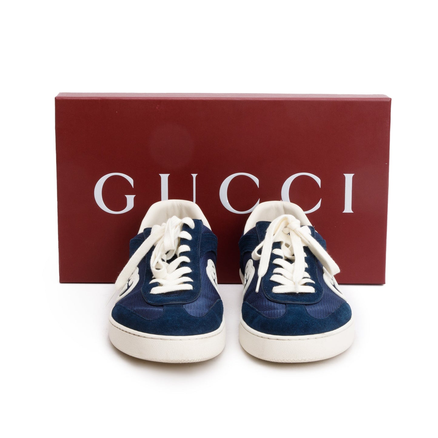 Gucci Blue Suede Canvas Men's Sneakers with Interlocking G, Size 10.5