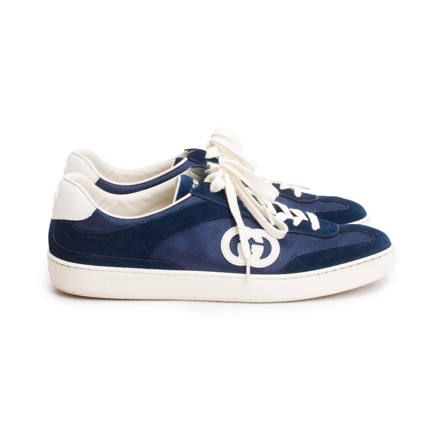 Gucci Blue Suede Canvas Men's Sneakers with Interlocking G, Size 10.5