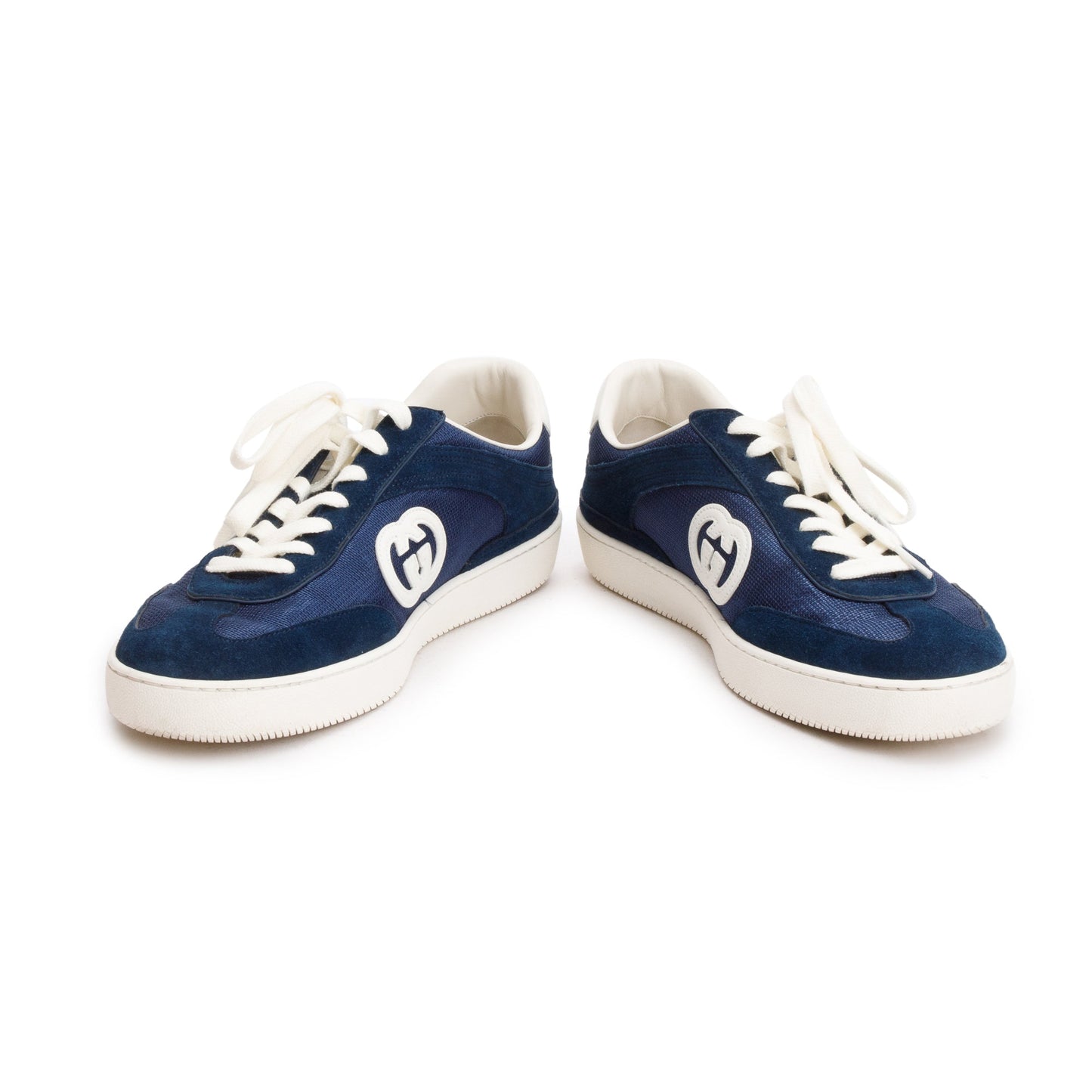 Gucci Blue Suede Canvas Men's Sneakers with Interlocking G, Size 10.5