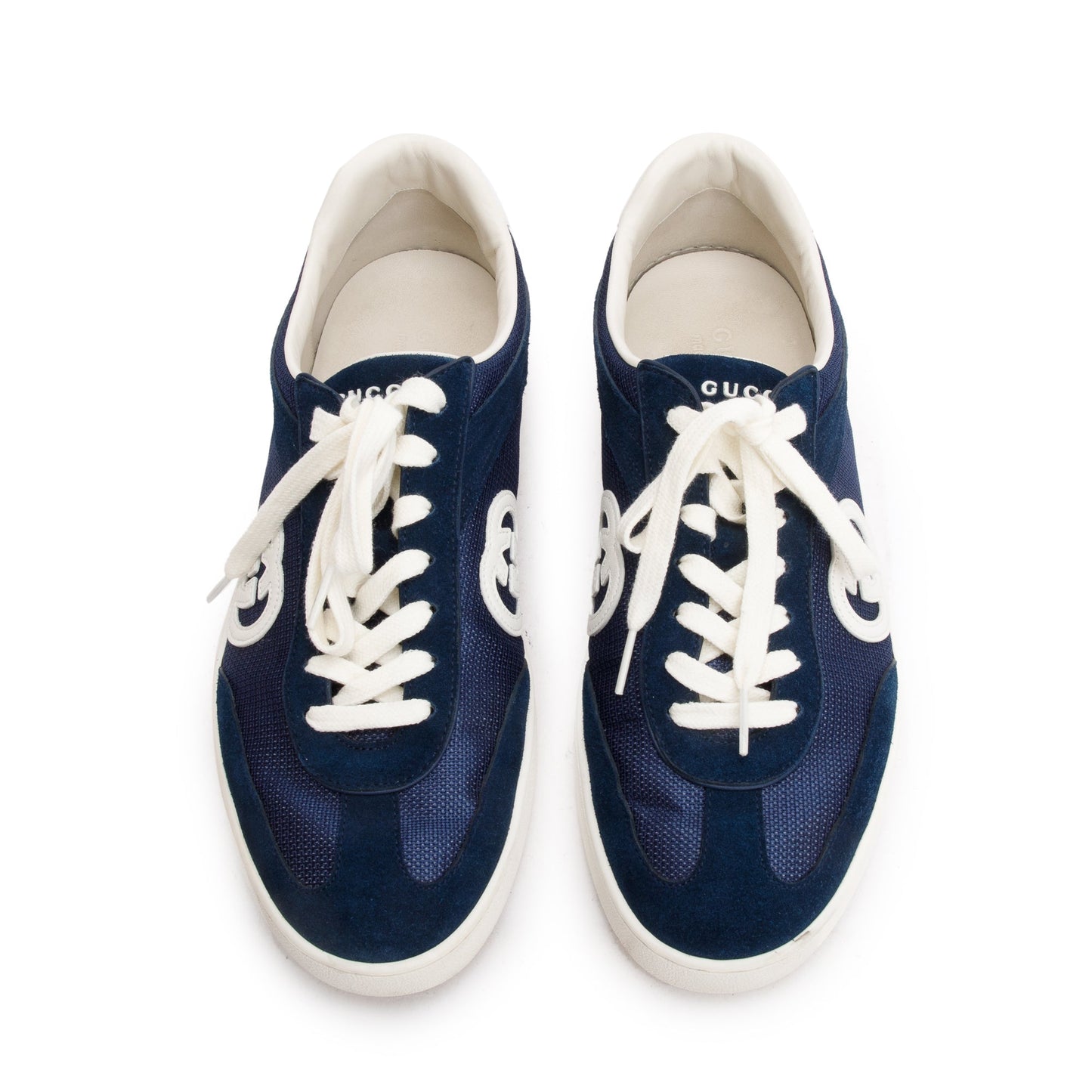 Gucci Blue Suede Canvas Men's Sneakers with Interlocking G, Size 10.5