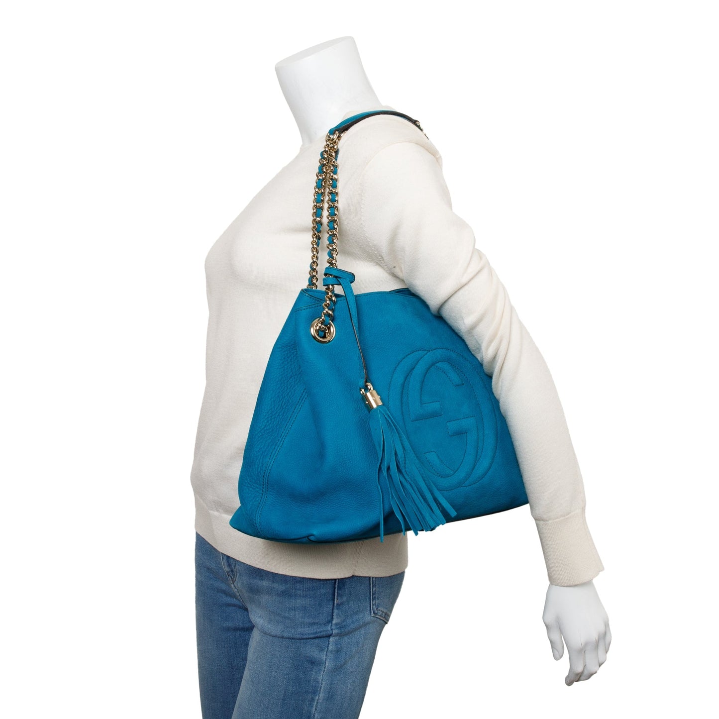 Gucci Blue Suede Medium Soho Chain Tote