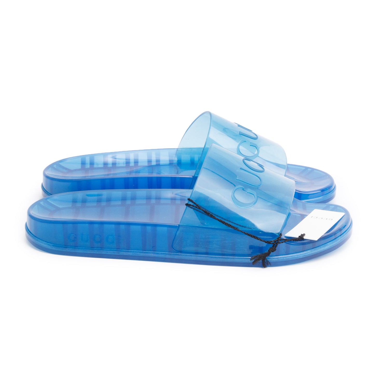 Gucci Blue Transparent Rubber Logo Slides, Size 10