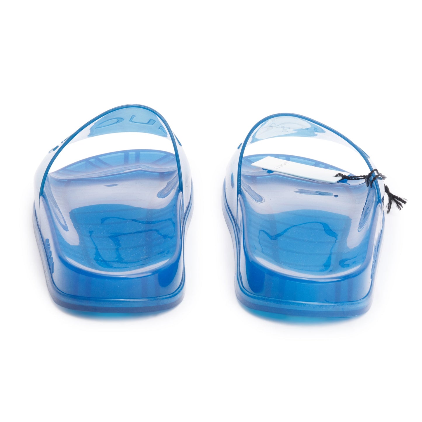 Gucci Blue Transparent Rubber Logo Slides, Size 10