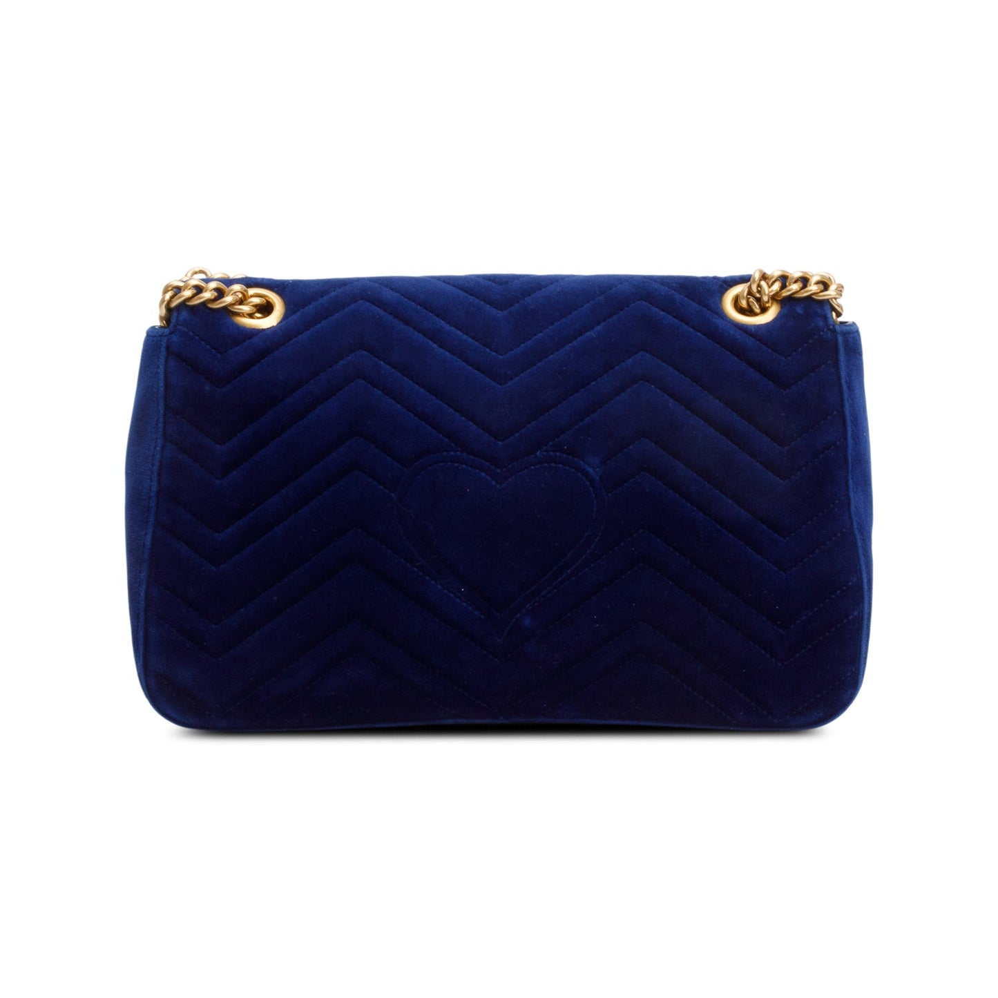 Gucci Blue Velvet Matelasse GG Marmont Medium Shoulder Bag