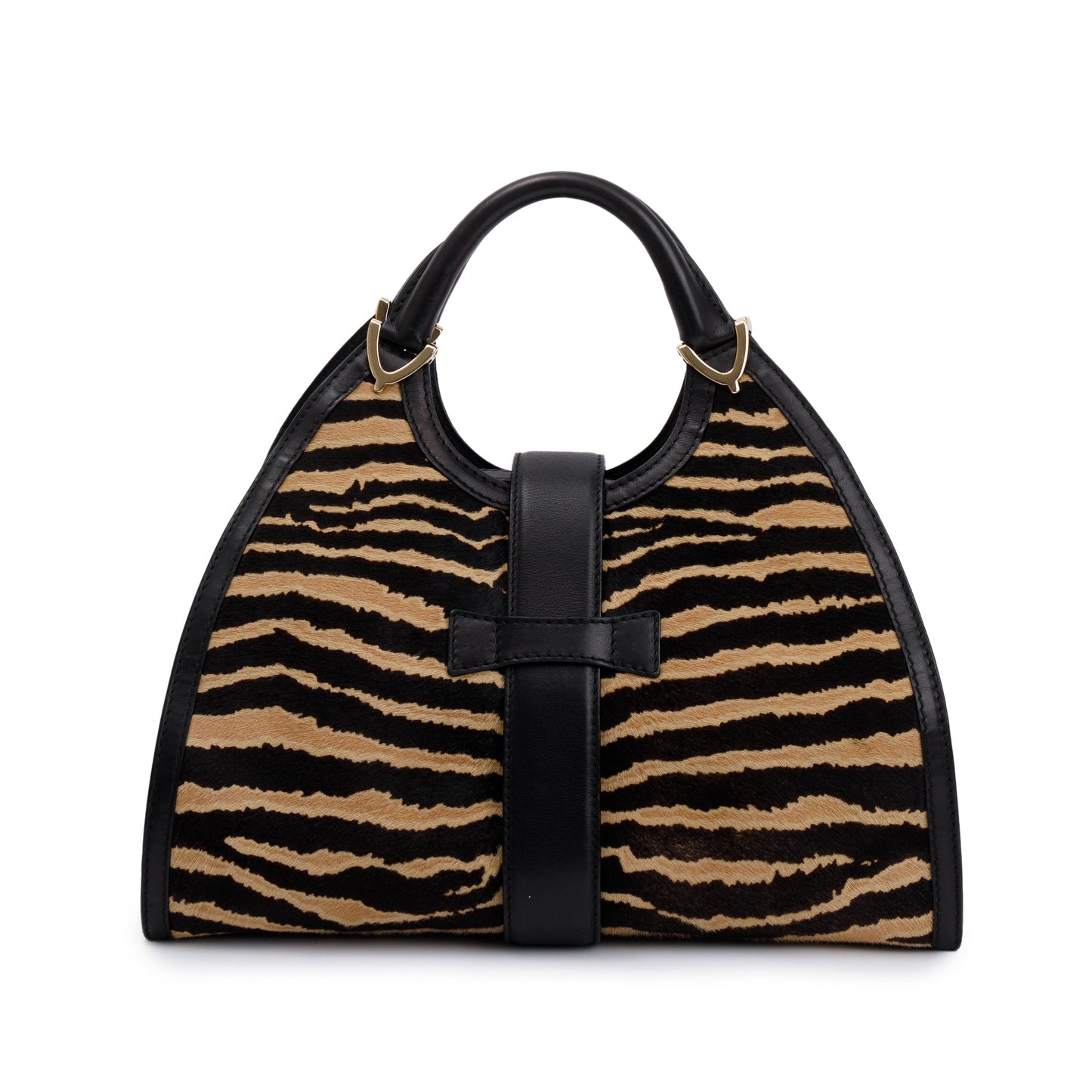 Gucci Brown Calf Hair Large Stirrup Top Handle