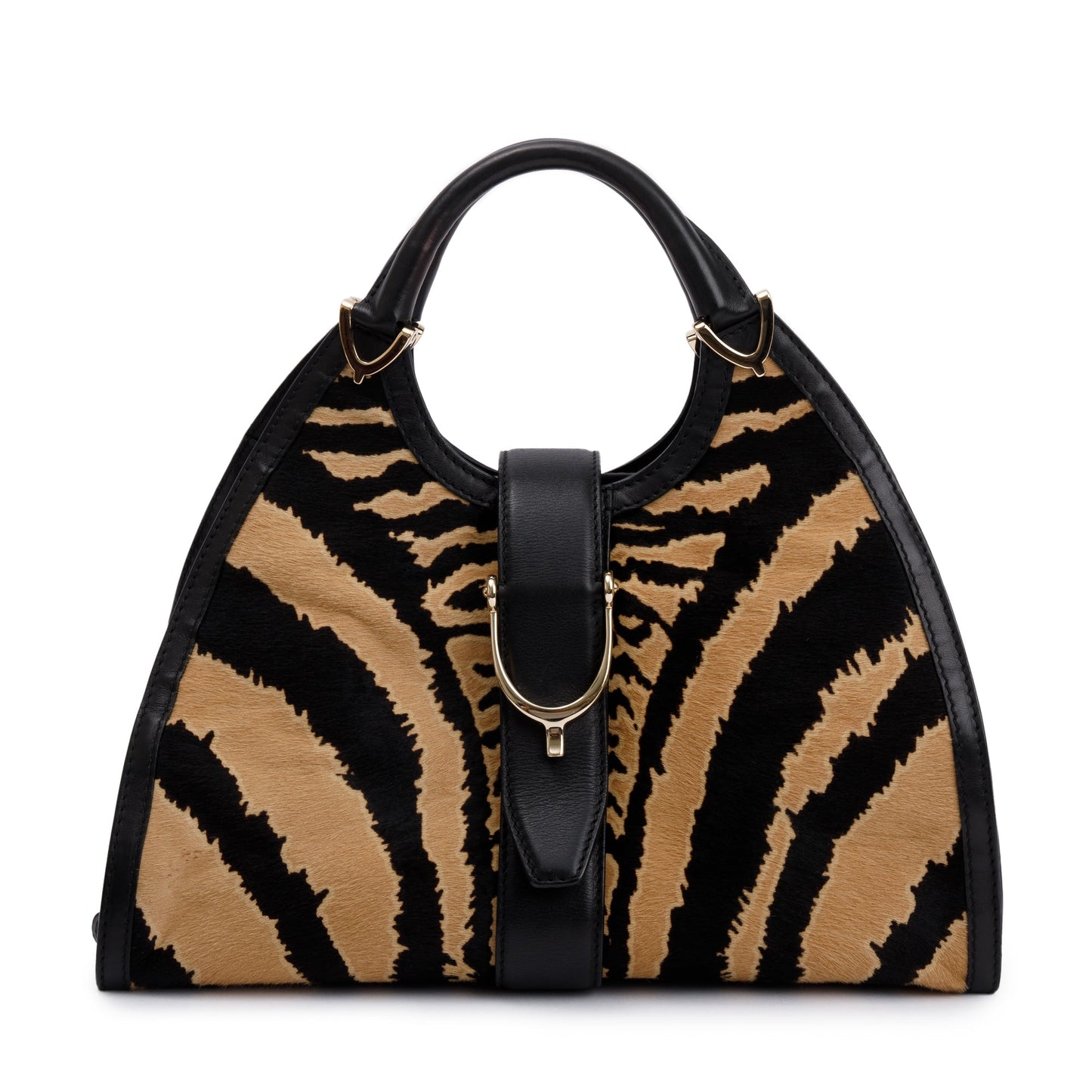 Gucci Brown Calf Hair Large Stirrup Top Handle