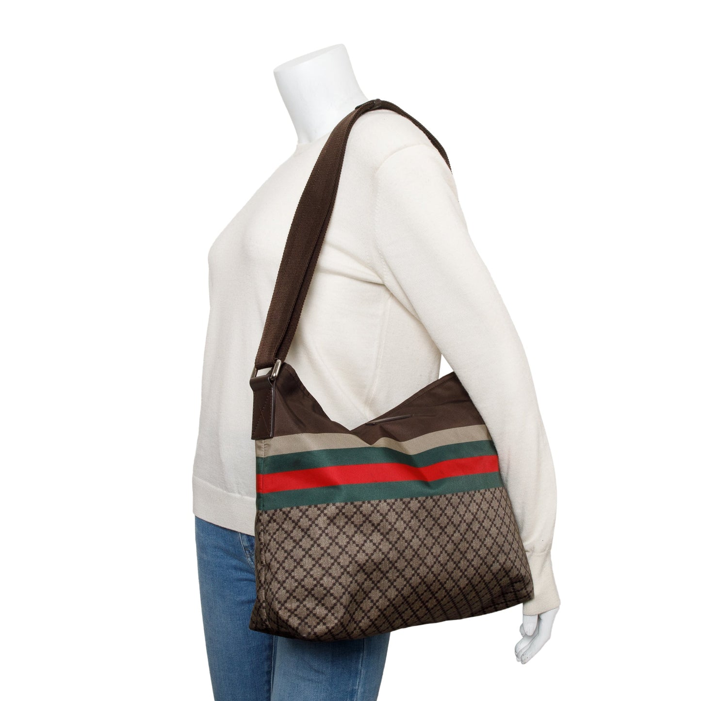 Gucci Brown Diamante Web Nylon Messenger Bag