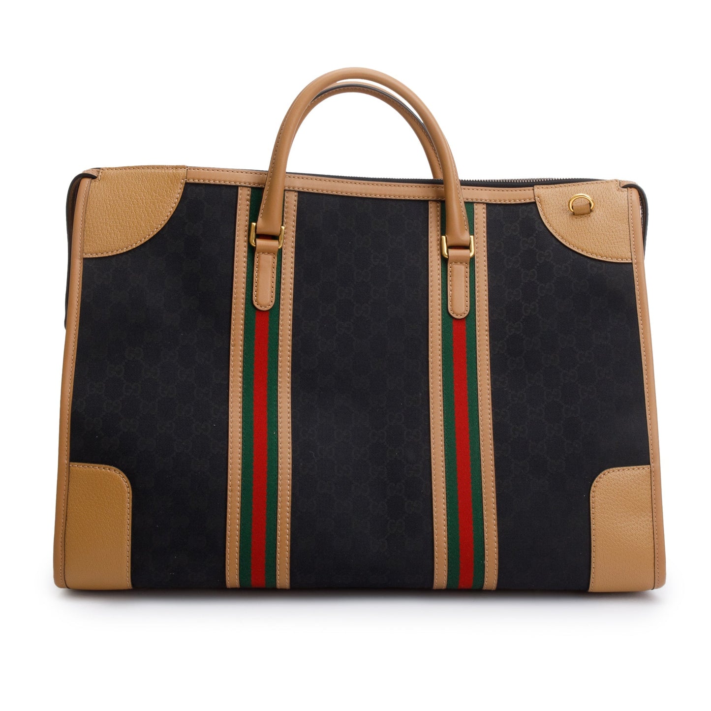 Gucci Brown GG Canvas Tan Leather Bauletto Extra Large Duffle Bag