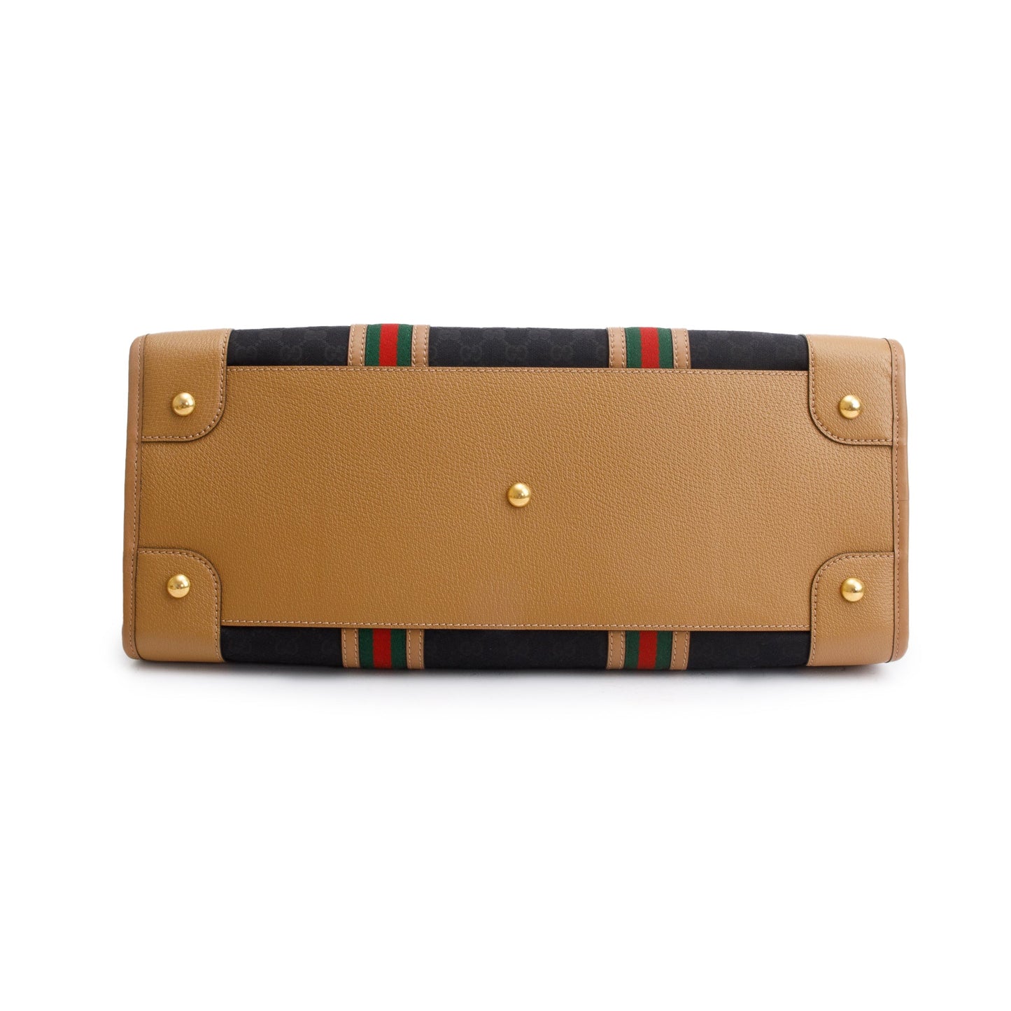 Gucci Brown GG Canvas Tan Leather Bauletto Extra Large Duffle Bag