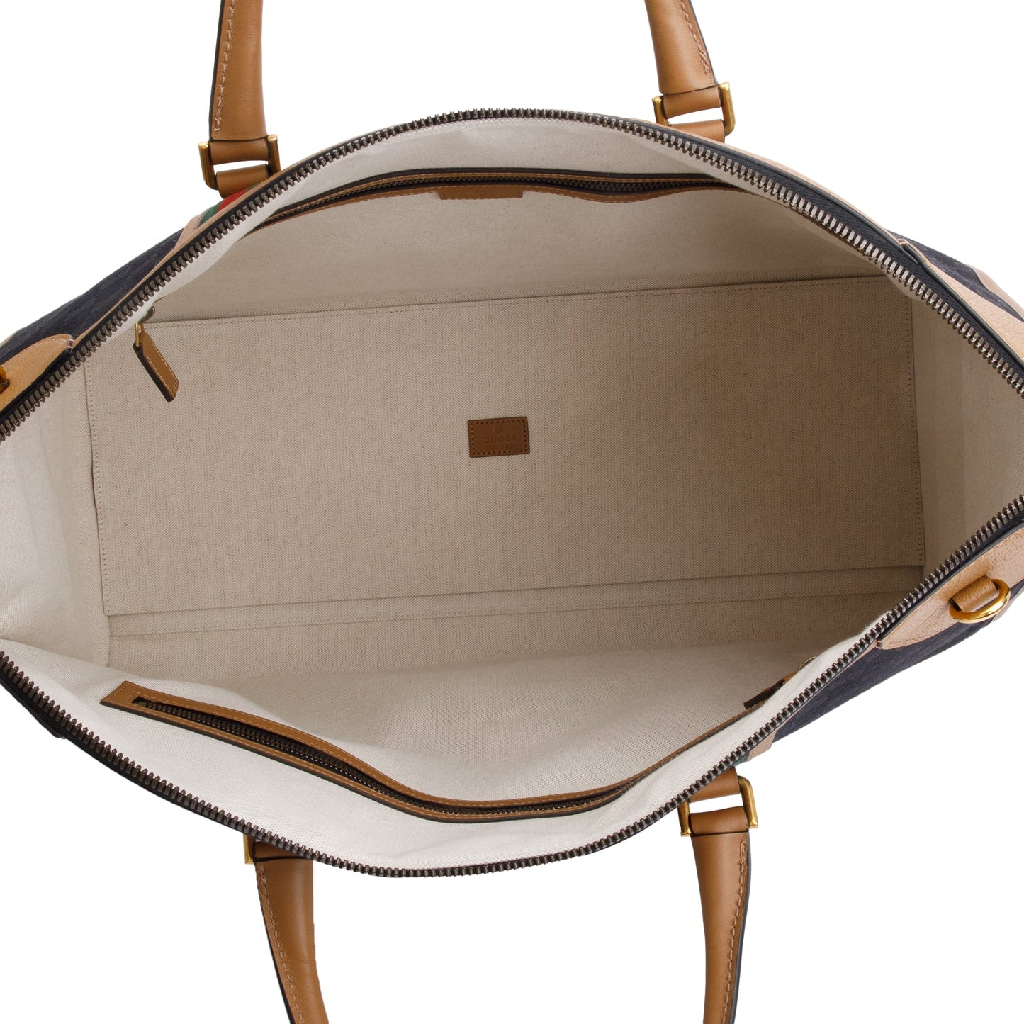 Gucci Brown GG Canvas Tan Leather Bauletto Extra Large Duffle Bag
