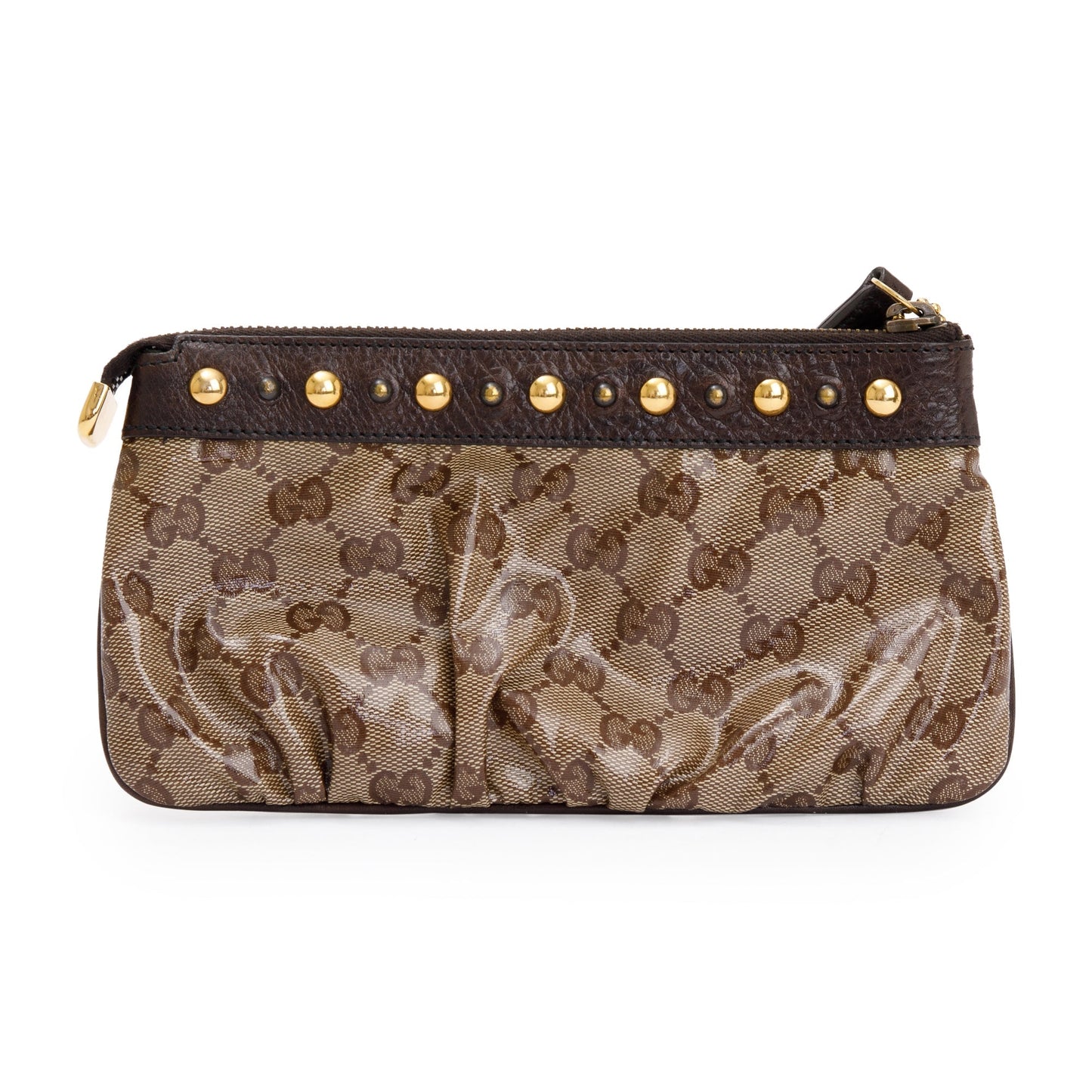 Gucci Brown GG Crystal Monogram Babouska Wristlet Pouch