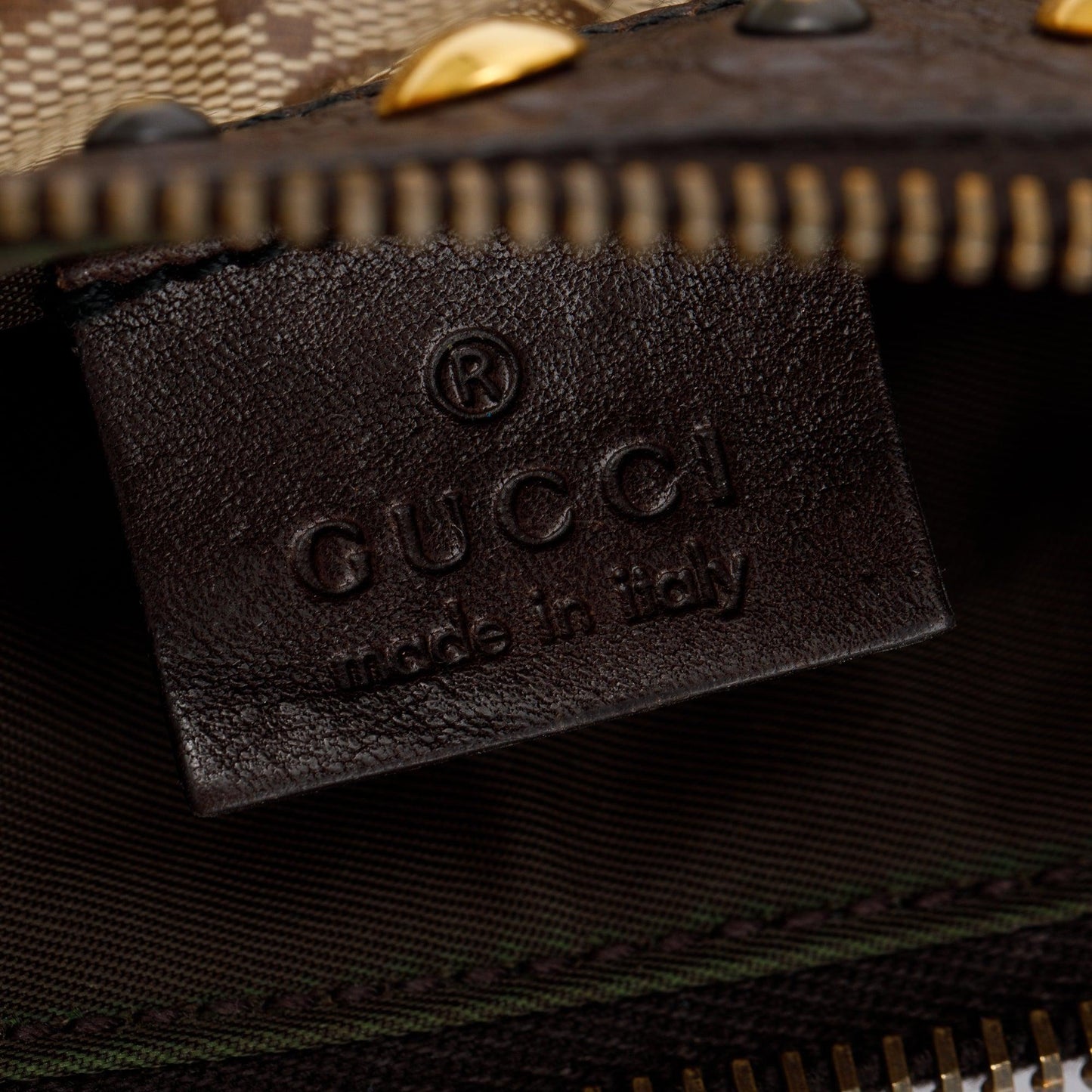 Gucci Brown GG Crystal Monogram Babouska Wristlet Pouch