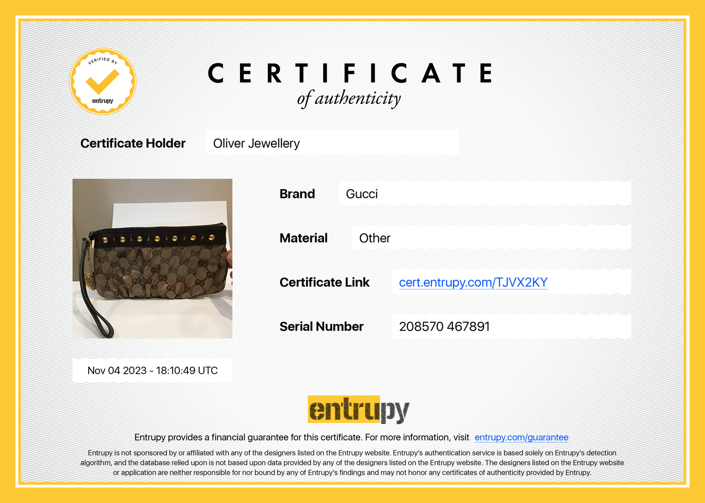 Gucci Brown GG Crystal Monogram Babouska Wristlet Pouch